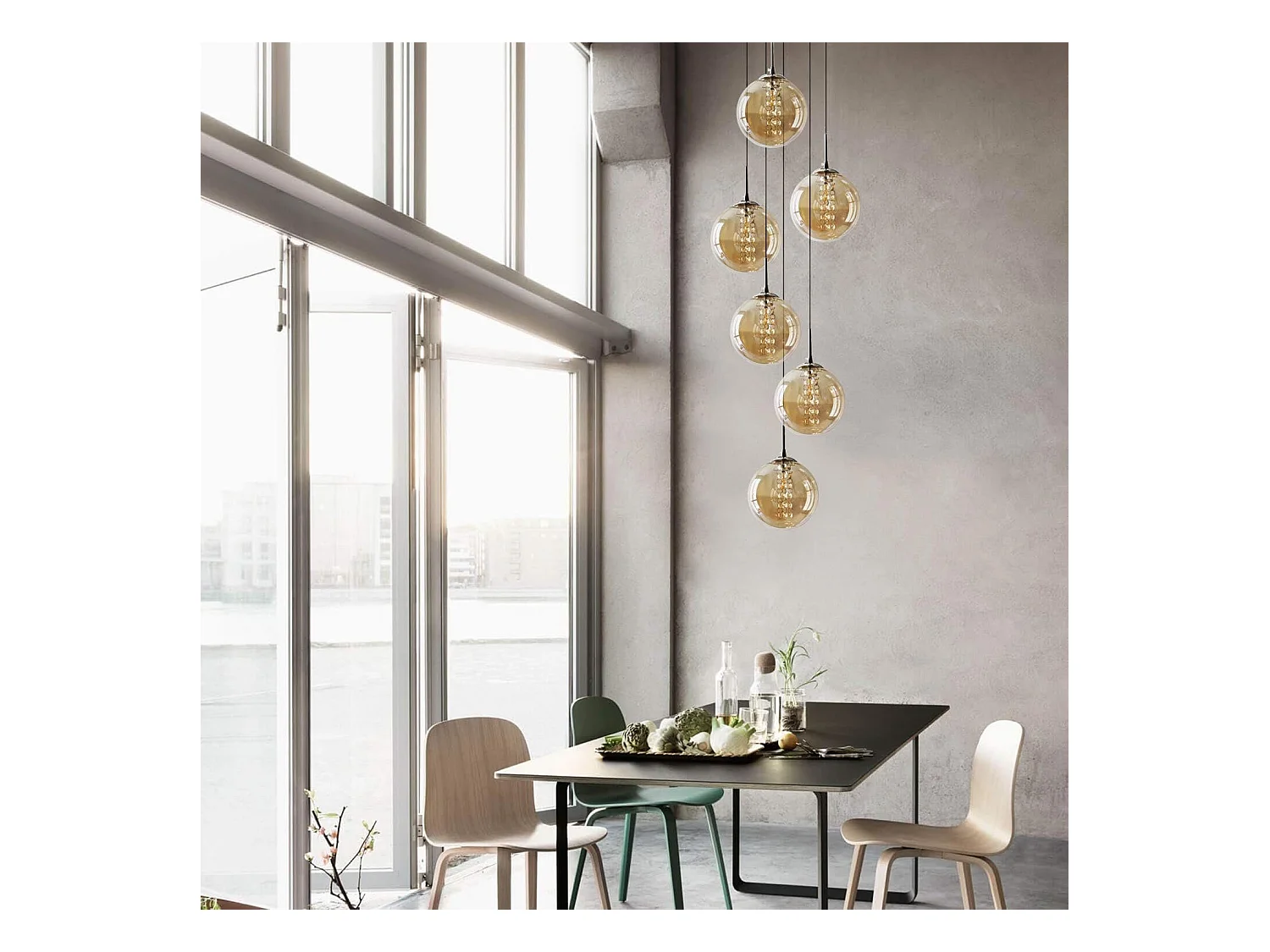 NETTLIFE Lámpara colgante de cristal Diam.31cm G9 bola de mesa de  ámbar regulable en altura 6 lámparas en la  lámpara de salón lámpara de dormitorio