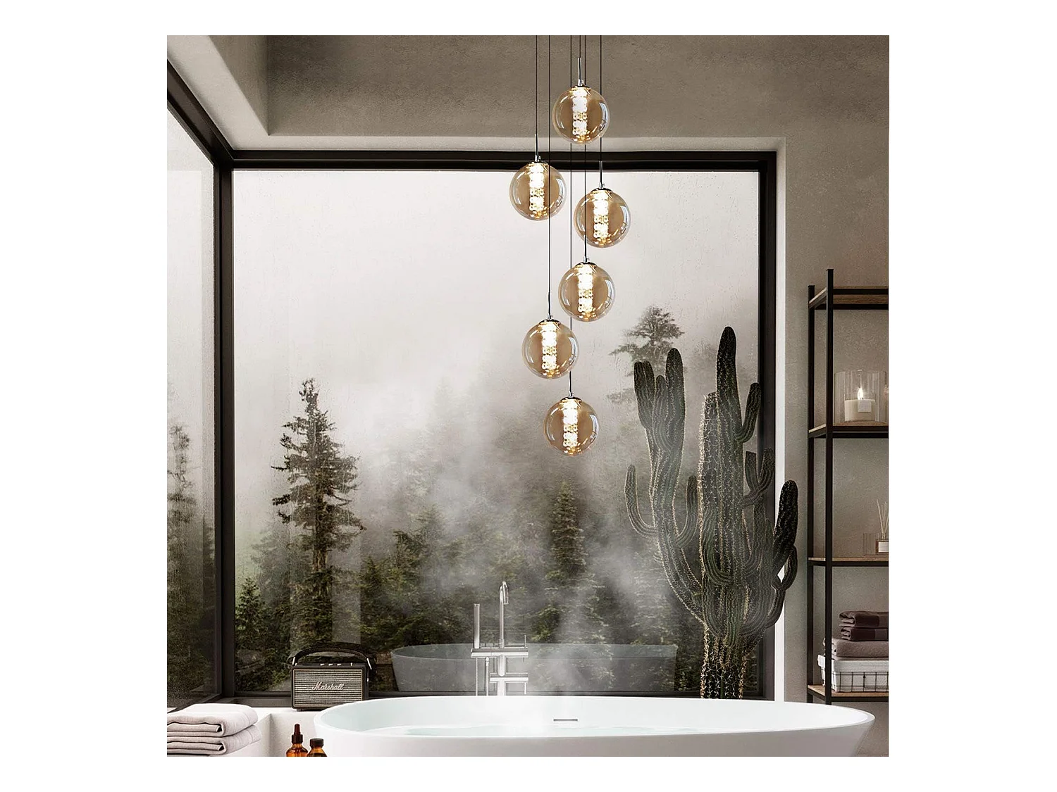 NETTLIFE Lámpara colgante de cristal Diam.31cm G9 bola de mesa de  ámbar regulable en altura 6 lámparas en la  lámpara de salón lámpara de dormitorio