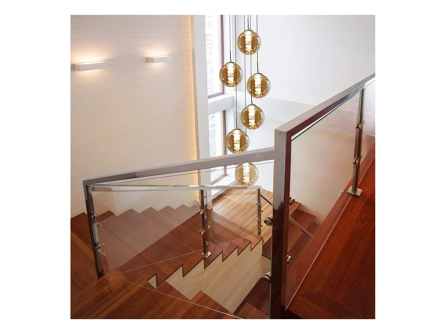 NETTLIFE Lámpara colgante de cristal Diam.31cm G9 bola de mesa de  ámbar regulable en altura 6 lámparas en la  lámpara de salón lámpara de dormitorio