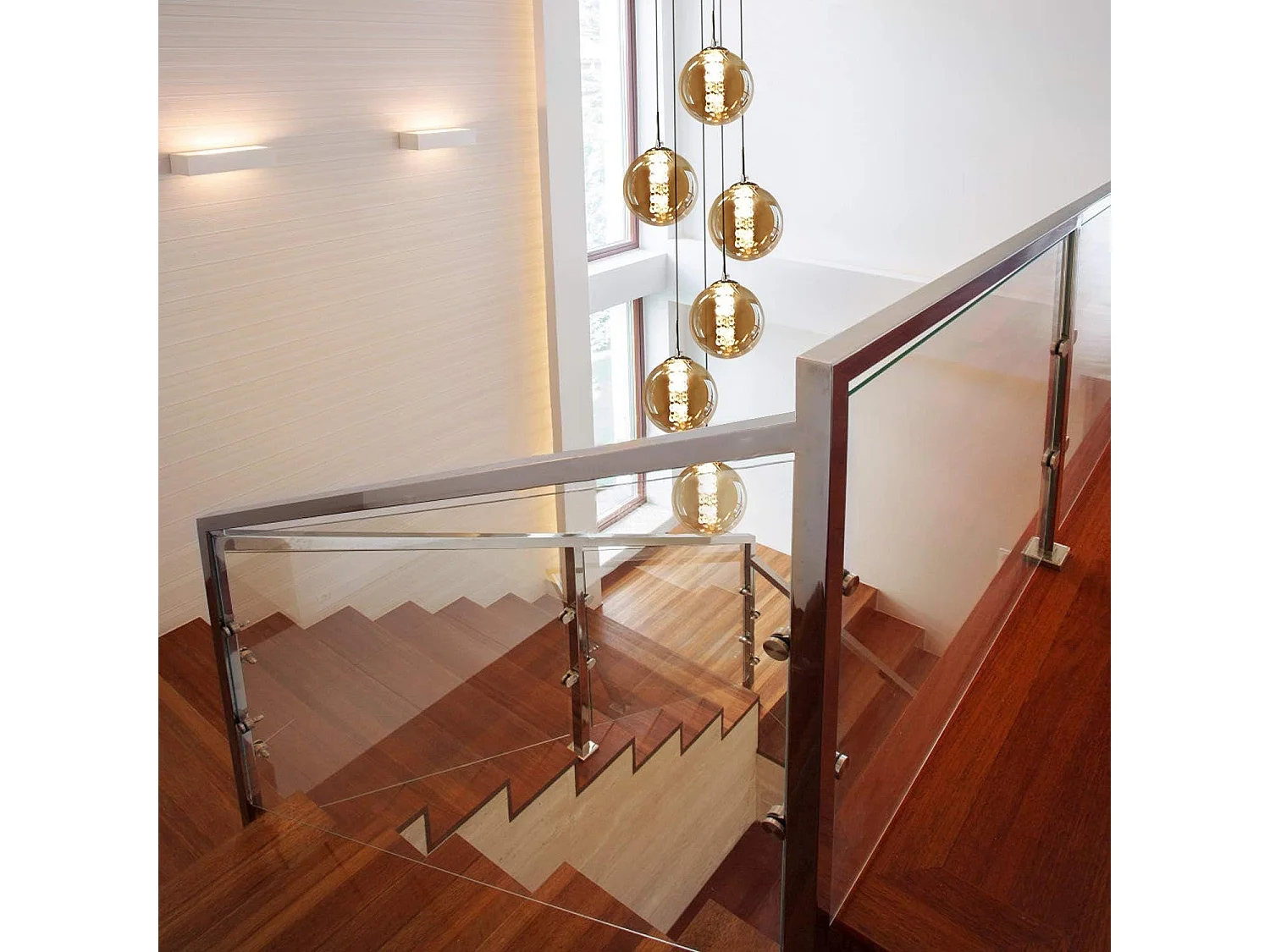 NETTLIFE Suspension verre Diam.31cm G9 ambre table à manger boule réglable en hauteur 6 lampes dans la cuisine lampe de salon lampe de chambre