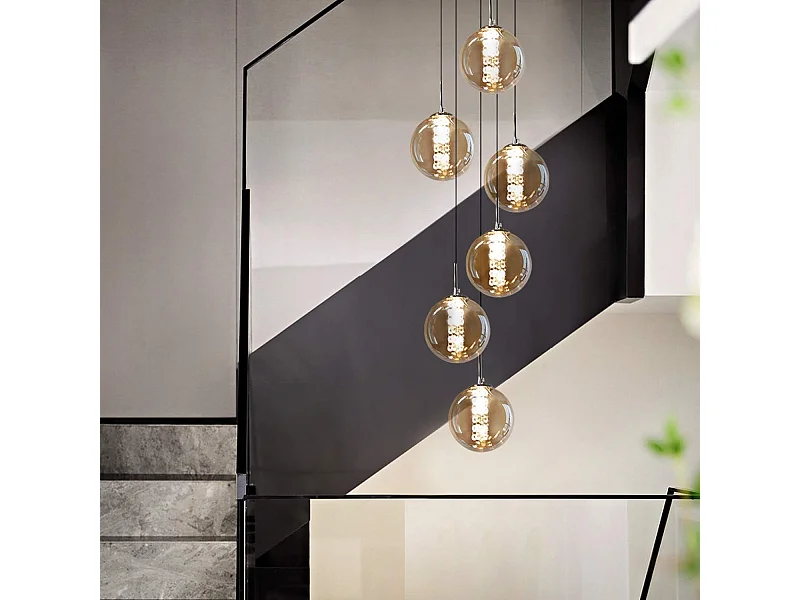 NETTLIFE Lámpara colgante de cristal Diam.31cm G9 bola de mesa de  ámbar regulable en altura 6 lámparas en la  lámpara de salón lámpara de dormitorio