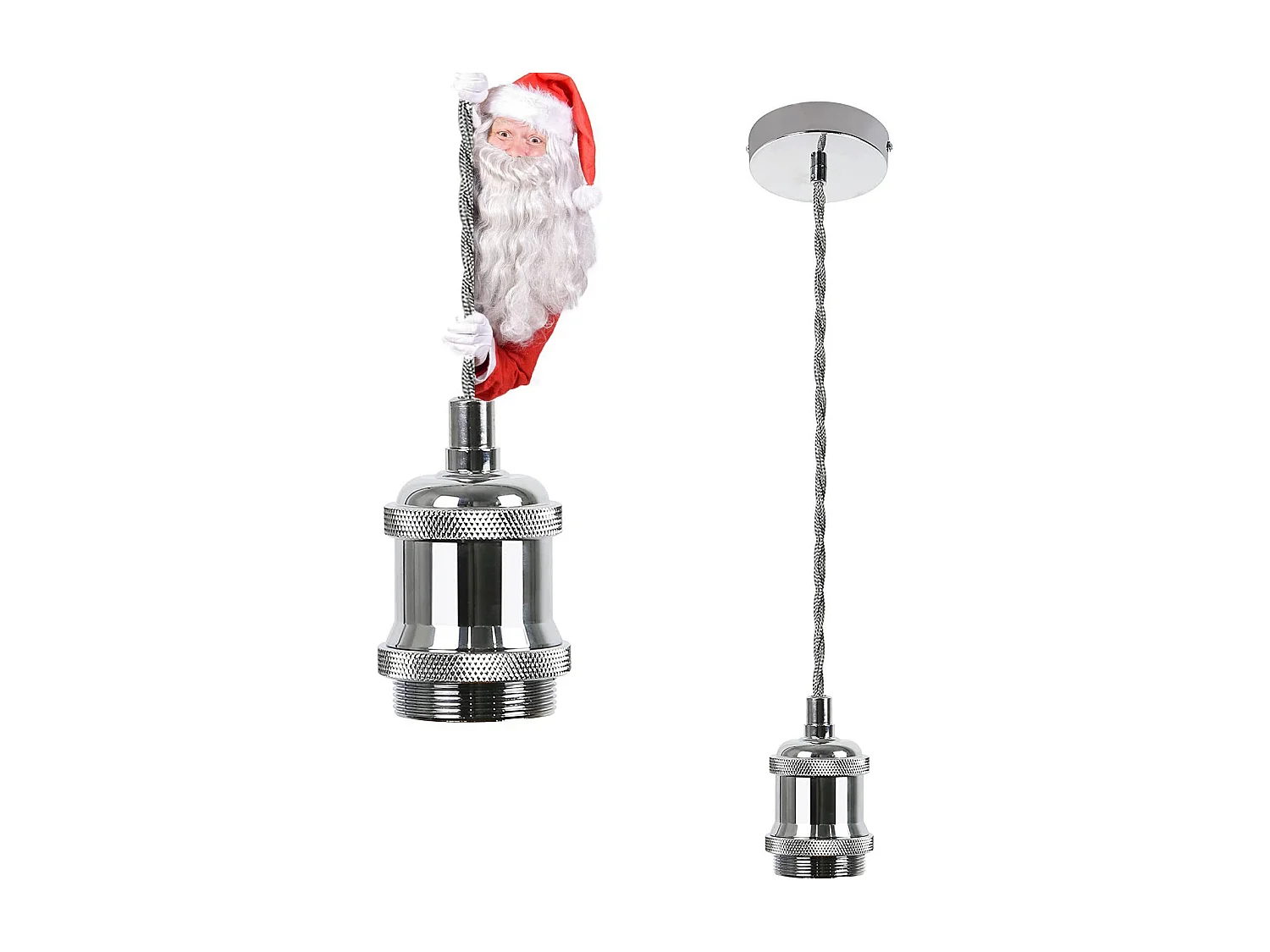 NETTLIFE Suspension Lampe Métal Argent Diam.10cm E27 Vintage Cordon Douille avec Câble 1,3M 1 Ampoule Montage Plafond pour Salle à Manger, Bar, Café