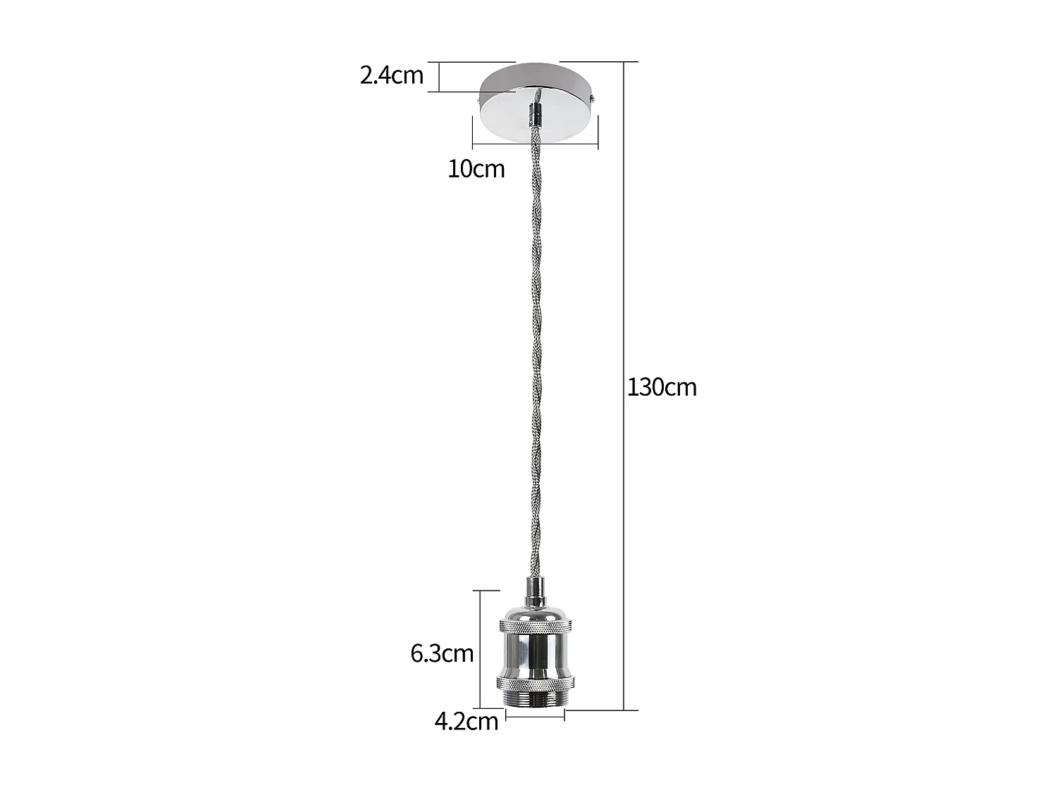 NETTLIFE Suspension Lampe Métal Argent Diam.10cm E27 Vintage Cordon Douille avec Câble 1,3M 1 Ampoule Montage Plafond pour Salle à Manger, Bar, Café