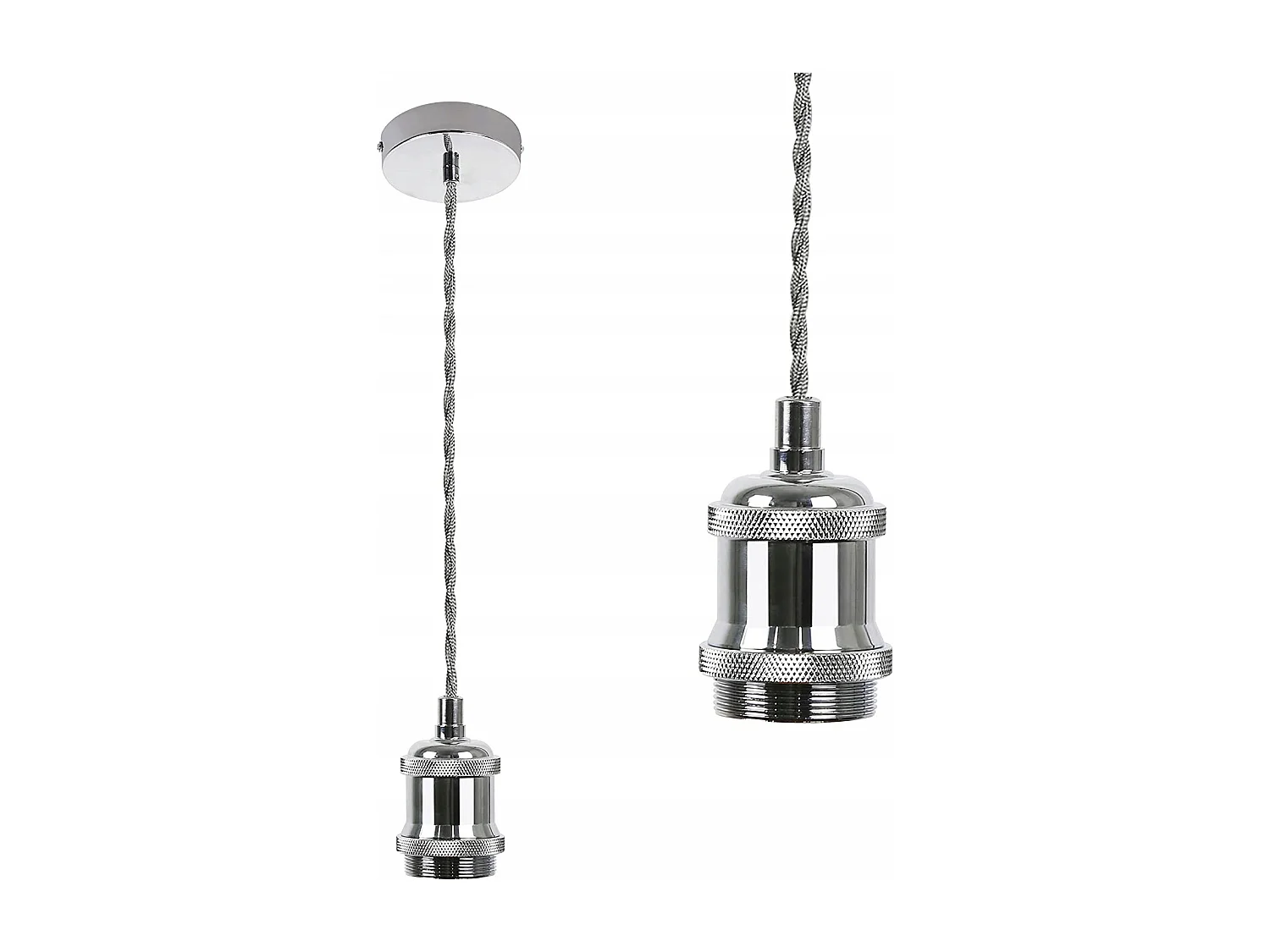NETTLIFE Suspension Lampe Métal Argent Diam.10cm E27 Vintage Cordon Douille avec Câble 1,3M 1 Ampoule Montage Plafond pour Salle à Manger, Bar, Café
