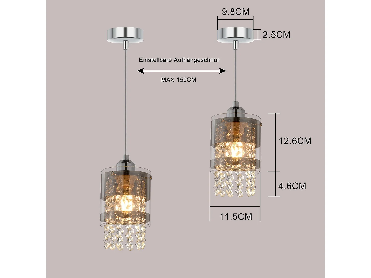 NETTLIFE Hanglamp E27 fitting  eettafel hanglamp 150CM Max in hoogte verstelbaar ontwerp kristallen hanglamp glazen hanglamp