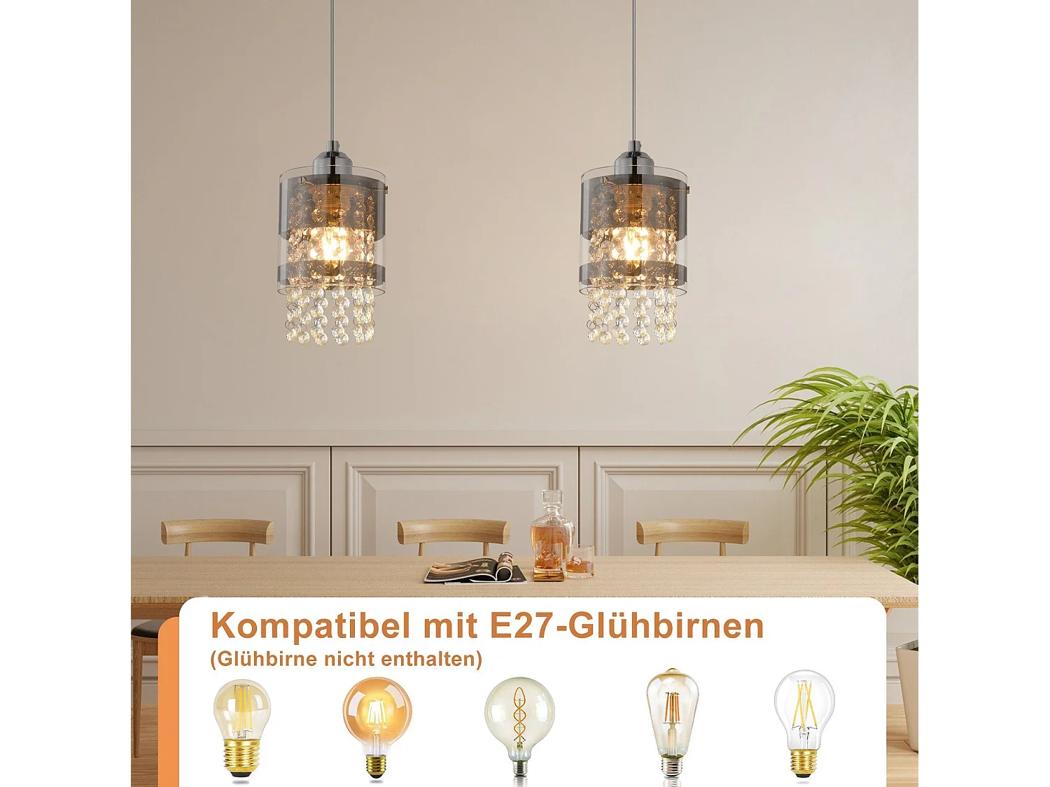 NETTLIFE Hanglamp E27 fitting  eettafel hanglamp 150CM Max in hoogte verstelbaar ontwerp kristallen hanglamp glazen hanglamp