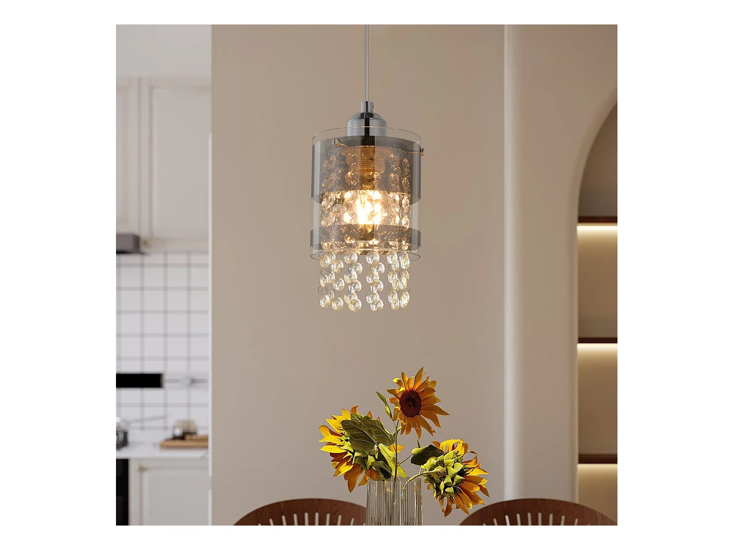 NETTLIFE Suspension verre couleur transparent max. 40w E27 Max Diam.150CM table à manger moderne 1 ampoule  design cristal pour salon chambre cuisine