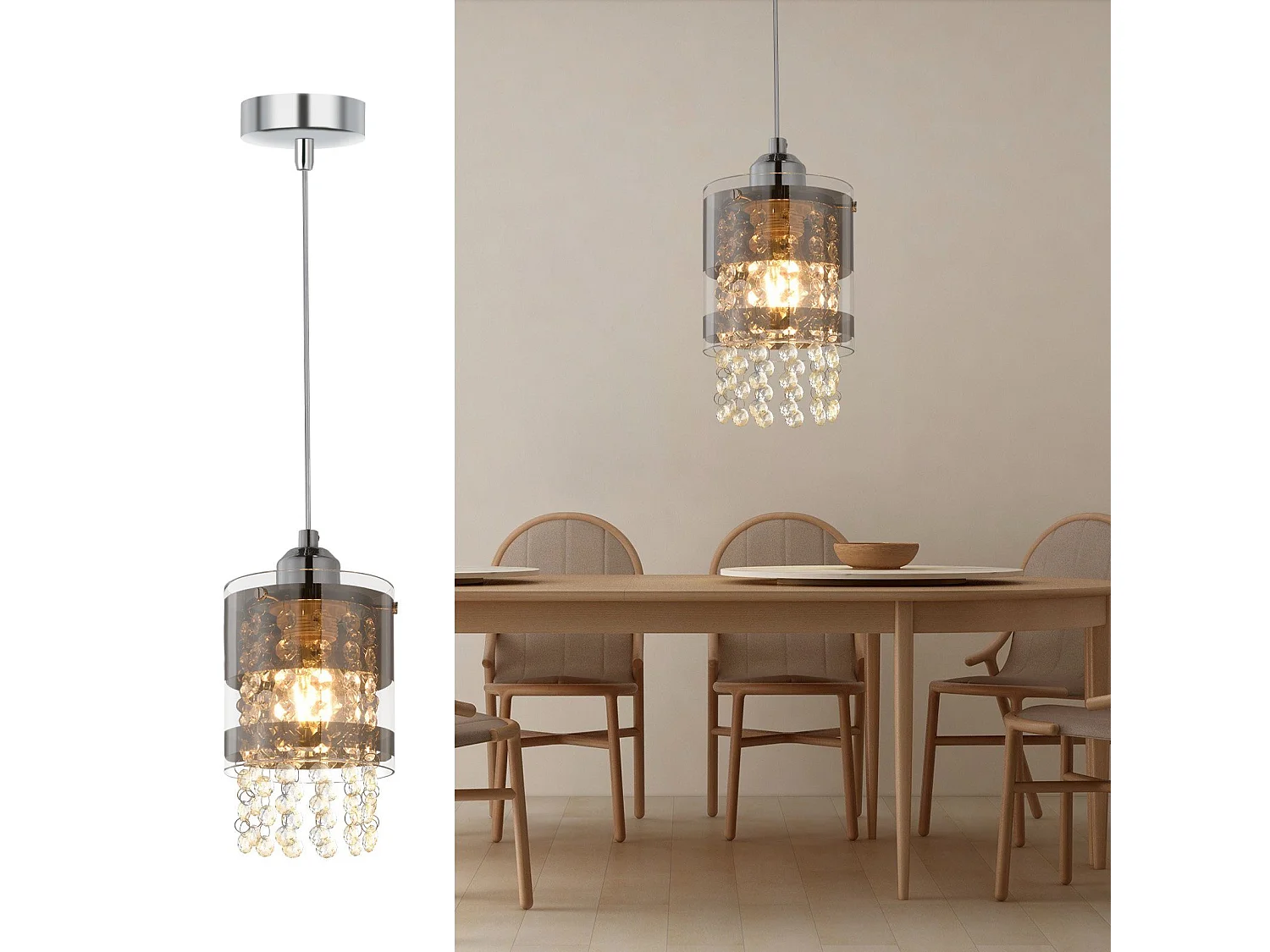 NETTLIFE Suspension verre couleur transparent max. 40w E27 Max Diam.150CM table à manger moderne 1 ampoule  design cristal pour salon chambre cuisine