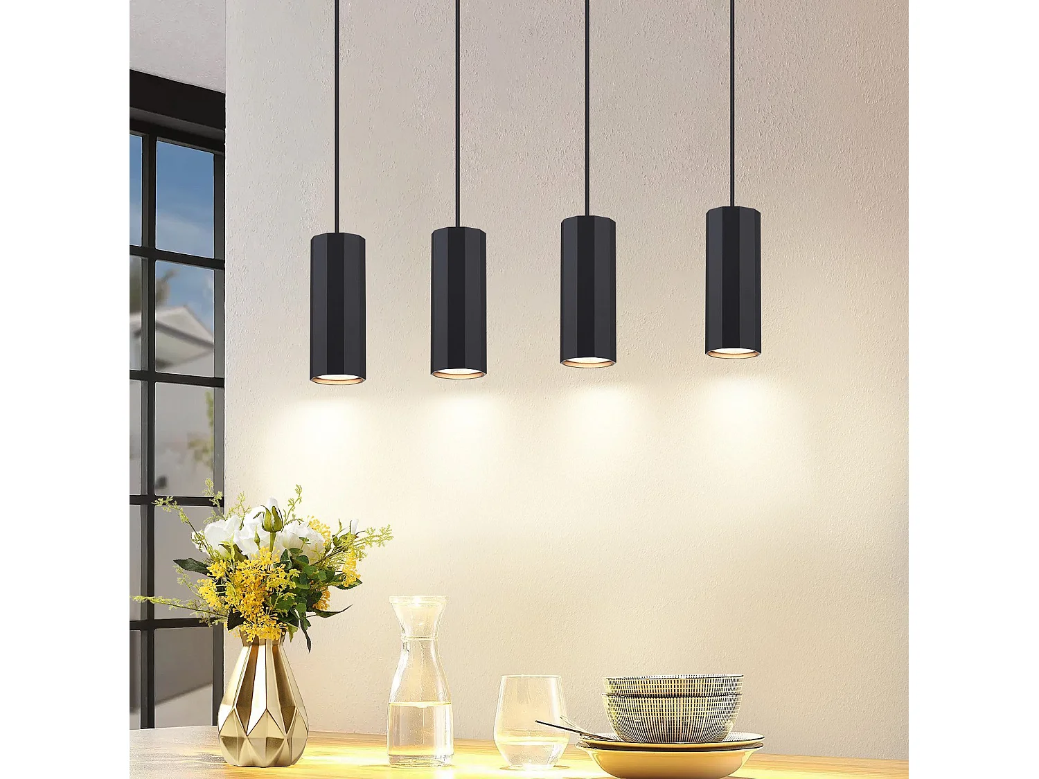 NETTLIFE Czarna metalowa lampa wisząca średnica 60 cm GU10 4 płomienie przemysłowy salon jadalnia nowoczesna lampa do wnętrza kuchnia sypialnia