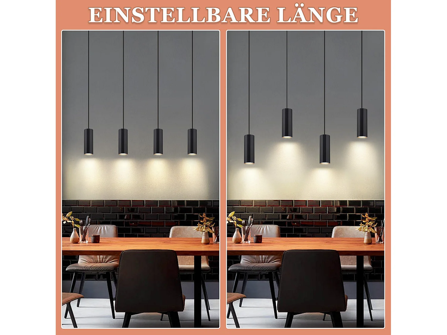 NETTLIFE Suspension métal noir diamètre 60 cm GU10 4 flammes salon industriel salle à manger lampe moderne pour intérieur cuisine chambre