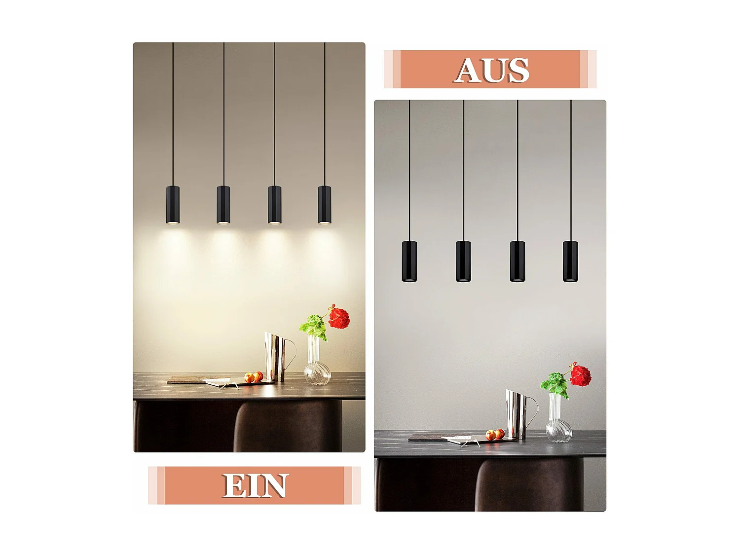 NETTLIFE Suspension métal noir diamètre 60 cm GU10 4 flammes salon industriel salle à manger lampe moderne pour intérieur cuisine chambre