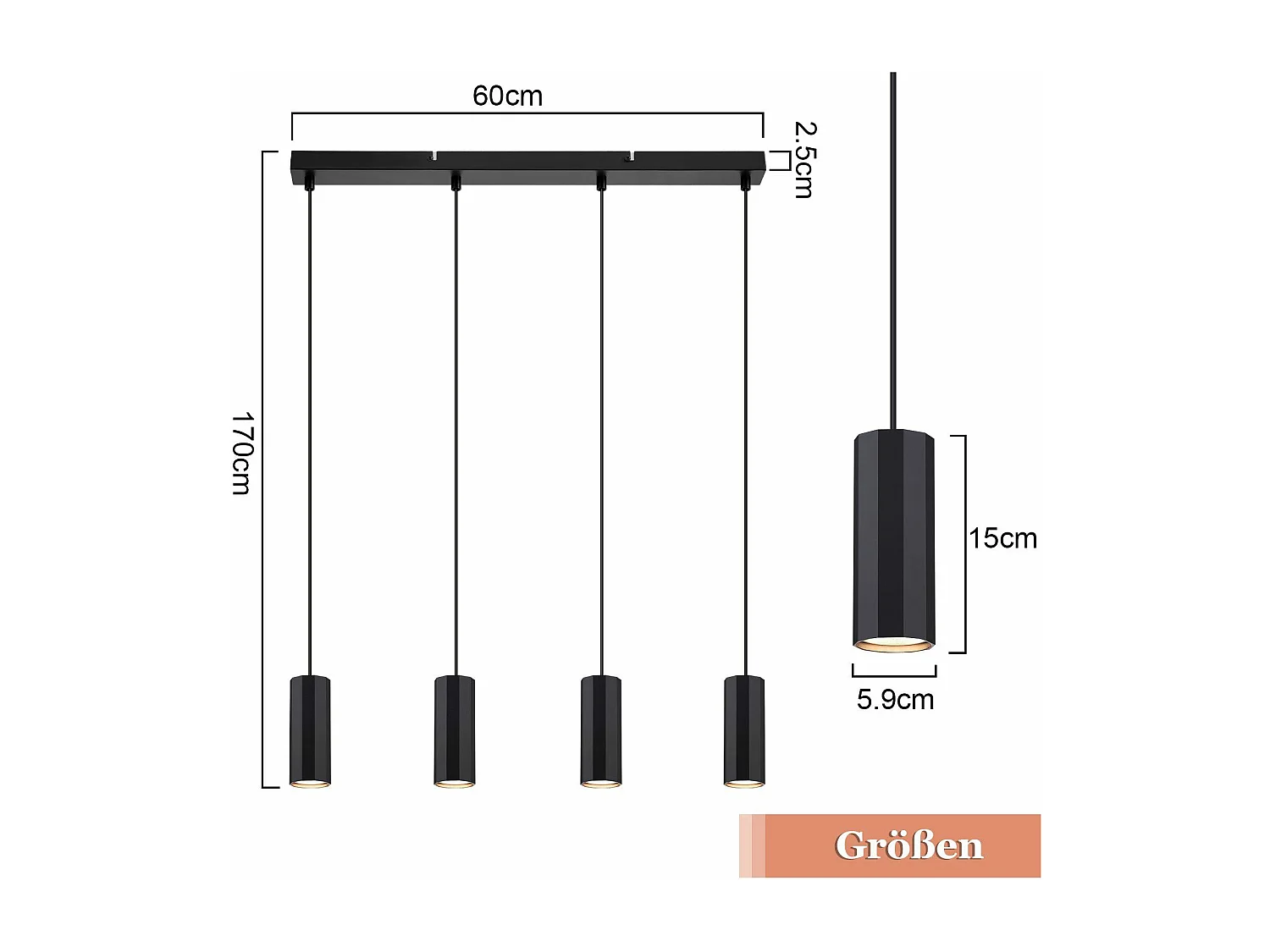 NETTLIFE Suspension métal noir diamètre 60 cm GU10 4 flammes salon industriel salle à manger lampe moderne pour intérieur cuisine chambre