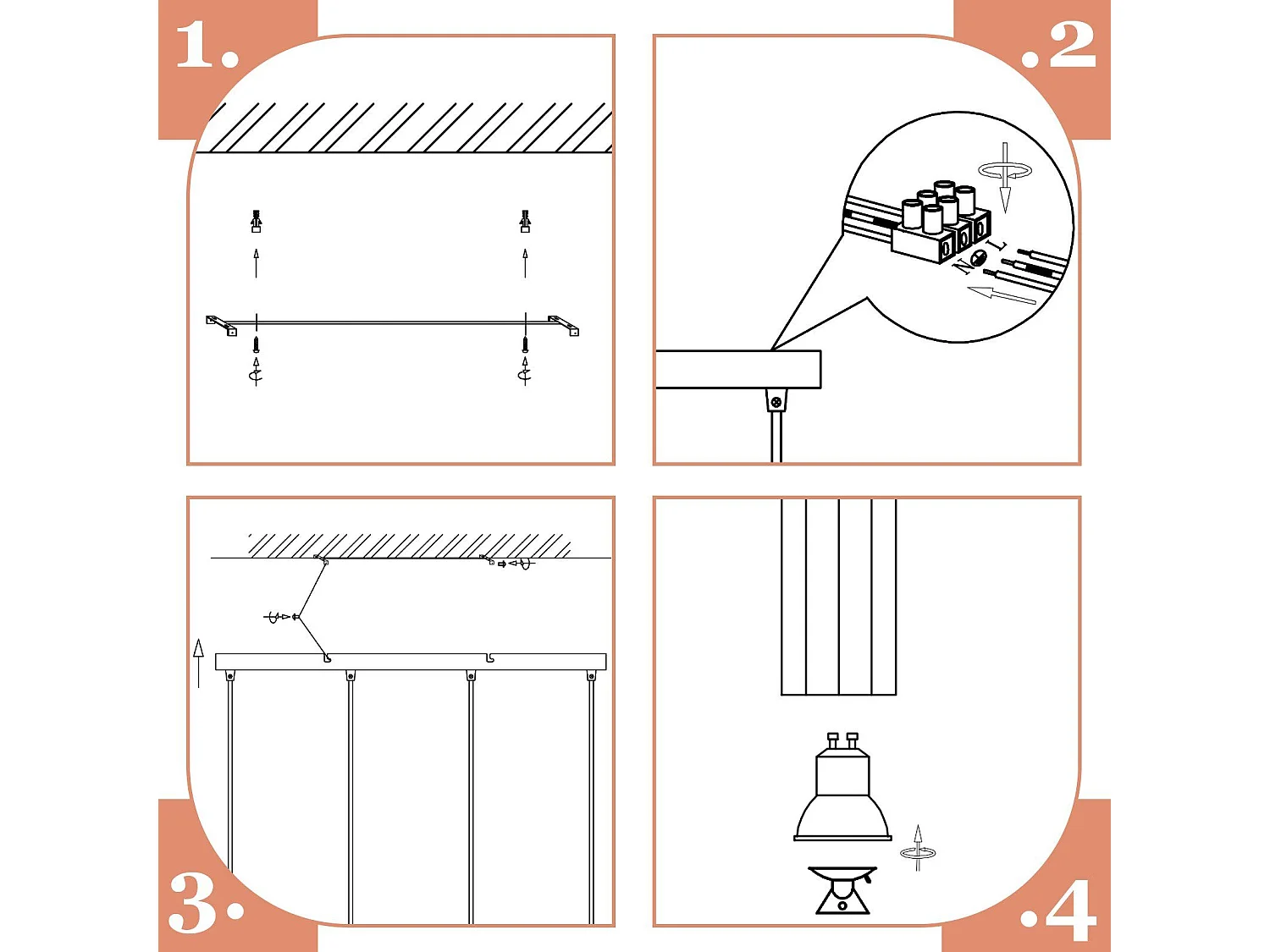 NETTLIFE Suspension métal noir diamètre 60 cm GU10 4 flammes salon industriel salle à manger lampe moderne pour intérieur cuisine chambre