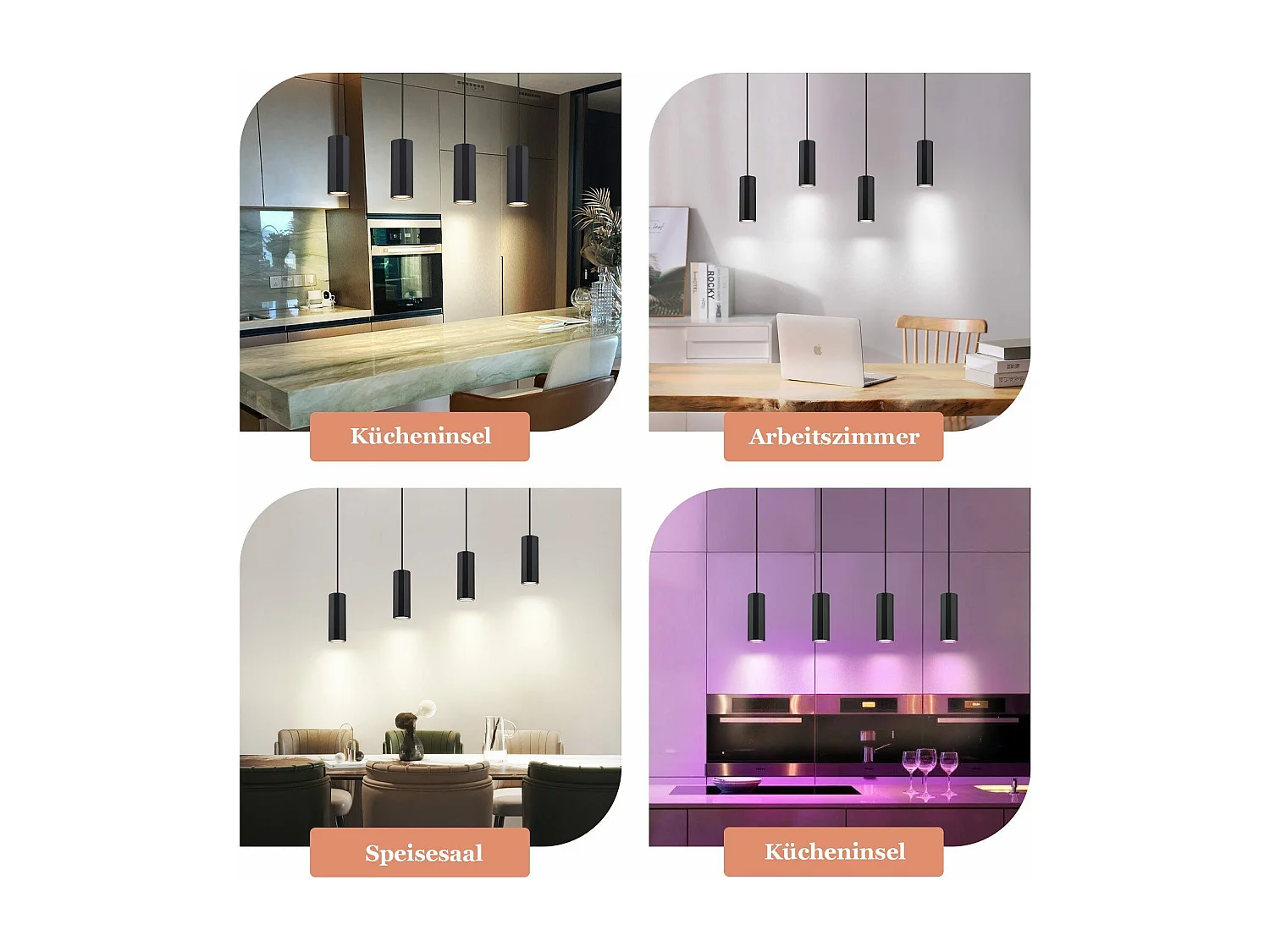 NETTLIFE Suspension métal noir diamètre 60 cm GU10 4 flammes salon industriel salle à manger lampe moderne pour intérieur cuisine chambre