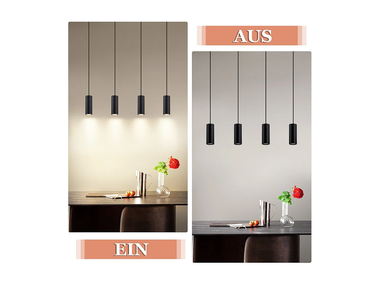 NETTLIFE Suspension métal noir diamètre 60 cm GU10 4 flammes salon industriel salle à manger lampe moderne pour intérieur cuisine chambre