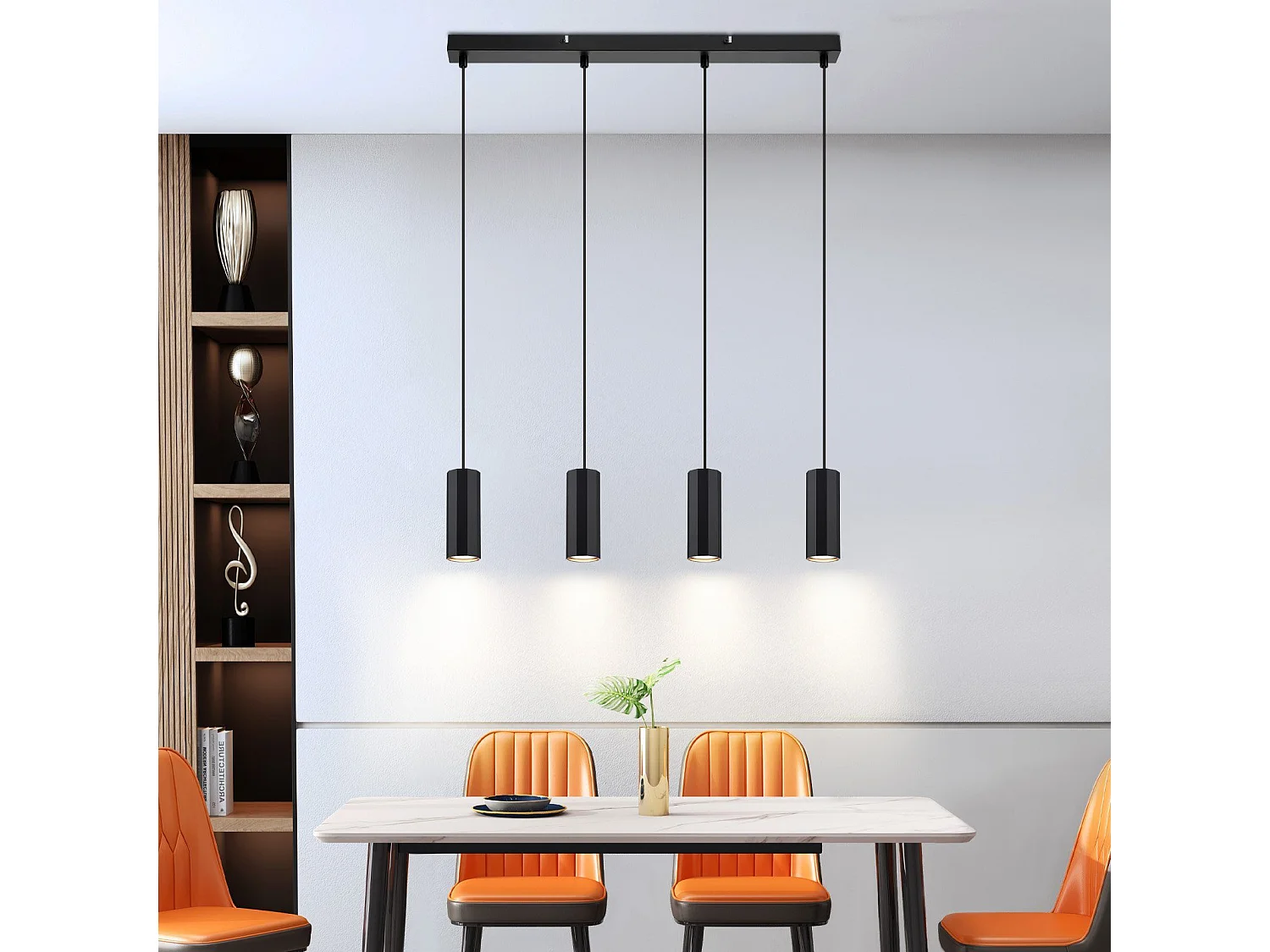 Nettlife Suspension métal noir diamètre 60 cm GU10 4 flammes salon industriel salle à manger lampe moderne pour intérieur cuisine chambre – Design moderne