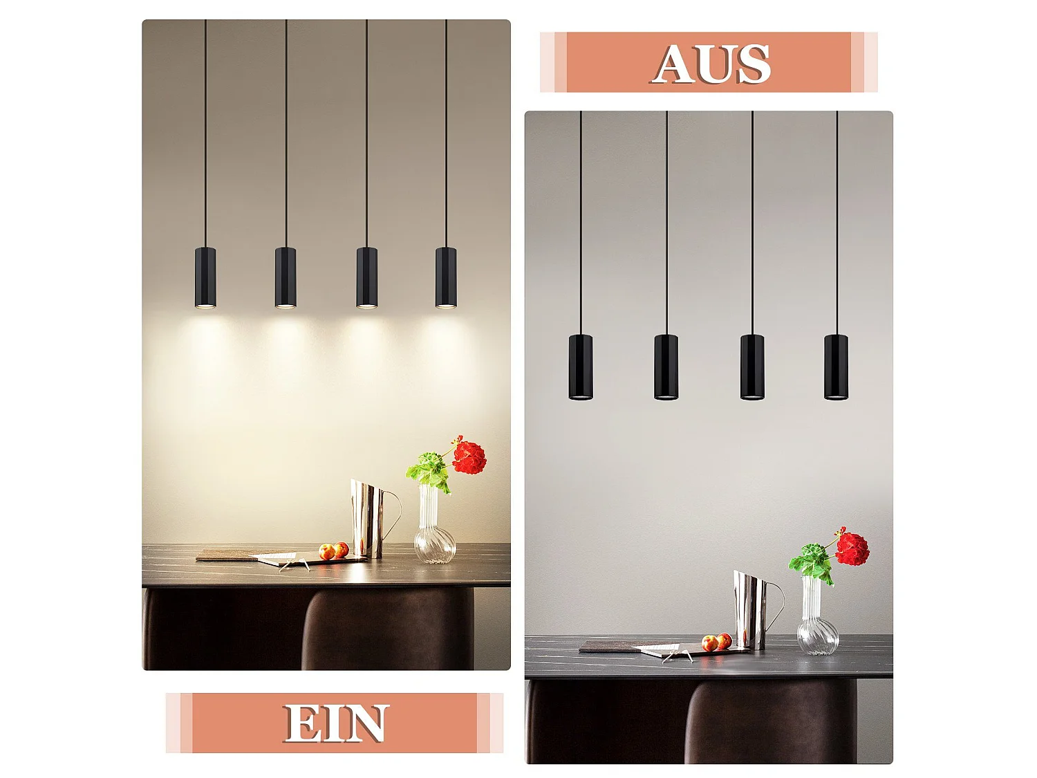 Nettlife Suspension métal noir diamètre 60 cm GU10 4 flammes salon industriel salle à manger lampe moderne pour intérieur cuisine chambre – Design moderne