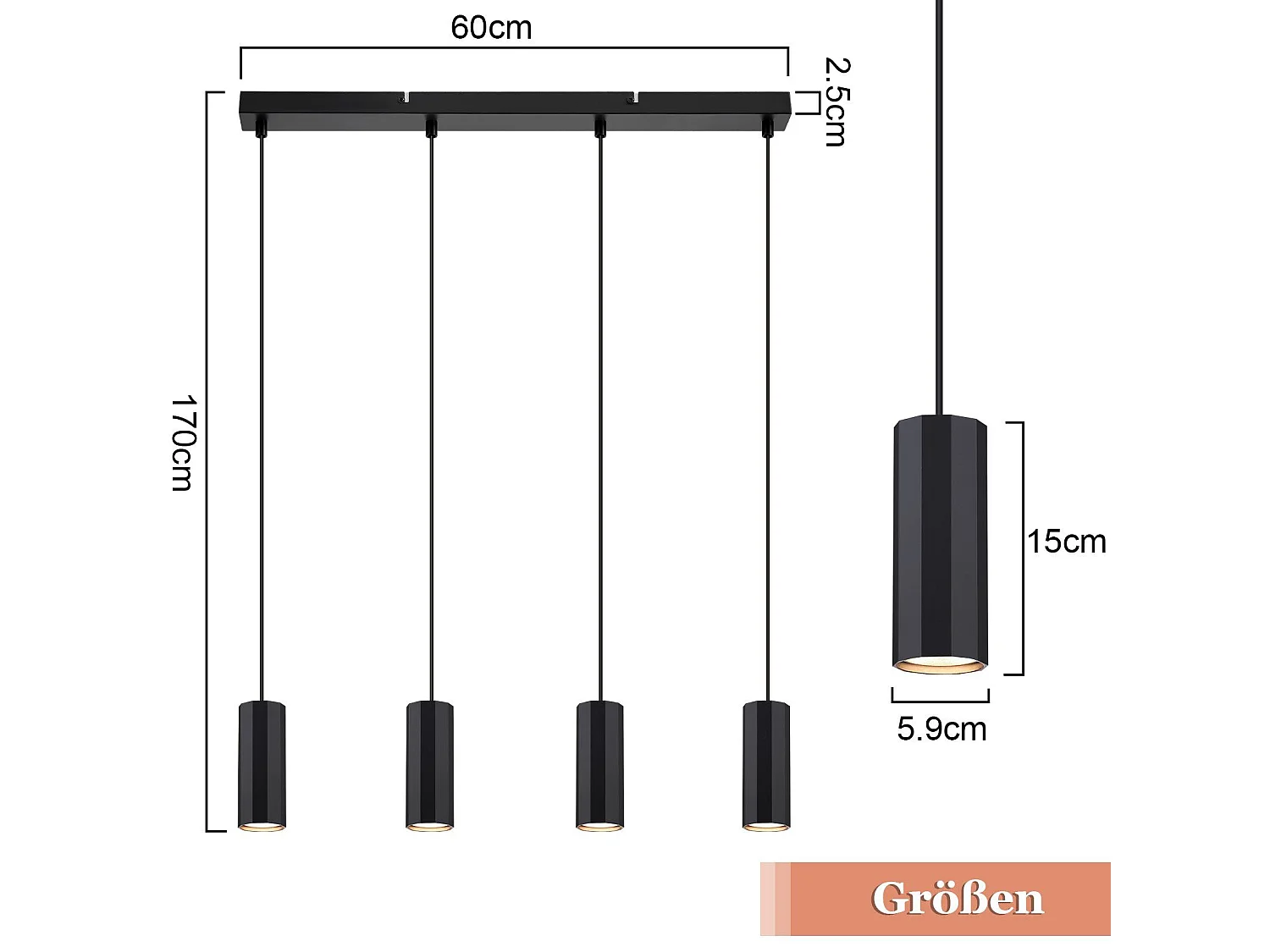 Nettlife Suspension métal noir diamètre 60 cm GU10 4 flammes salon industriel salle à manger lampe moderne pour intérieur cuisine chambre – Design moderne