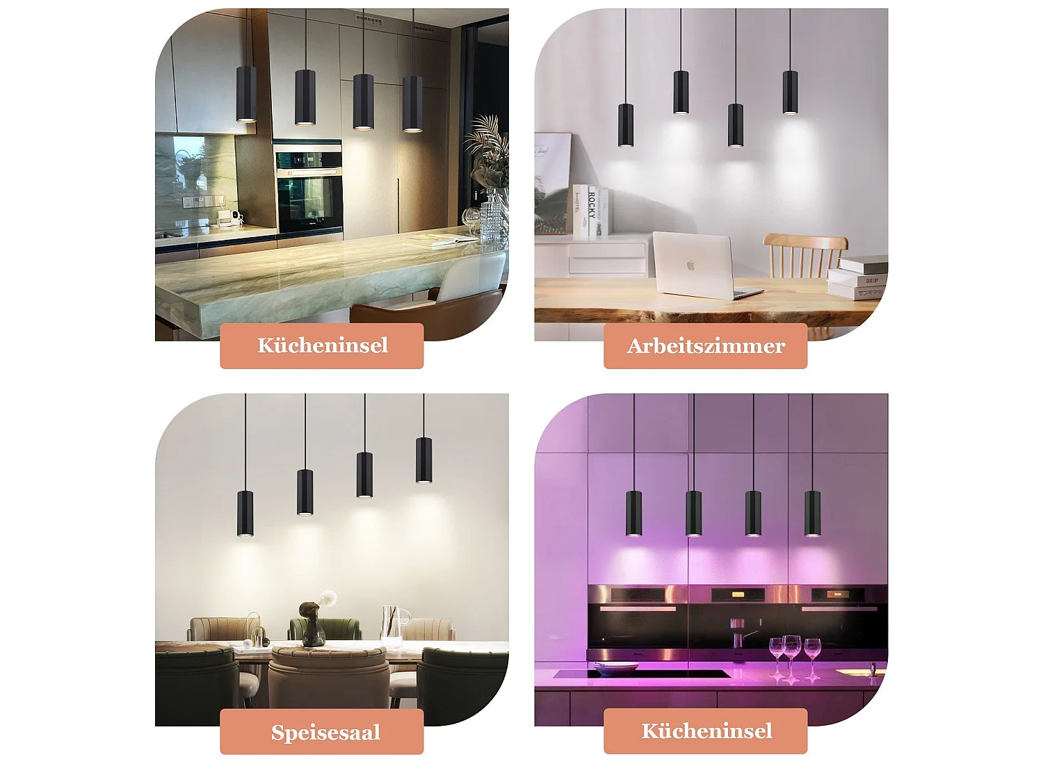 Nettlife Suspension métal noir diamètre 60 cm GU10 4 flammes salon industriel salle à manger lampe moderne pour intérieur cuisine chambre – Design moderne