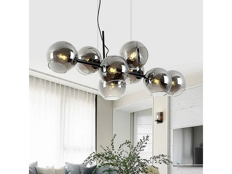 NETTLIFE Szklana lampa wisząca Diam.105cm E27 8 płomieni lampa wisząca salon sypialnia jadalnia nowoczesna szklana kula z bursztynu do kuchni hotelu