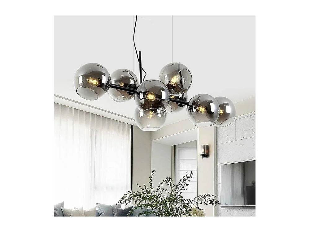NETTLIFE Suspension Verre Diam.105cm E27 8 Flammes Lampe Suspendue Salon Chambre Salle à Manger Boule de Verre Moderne Ambre pour Cuisine Hôtel