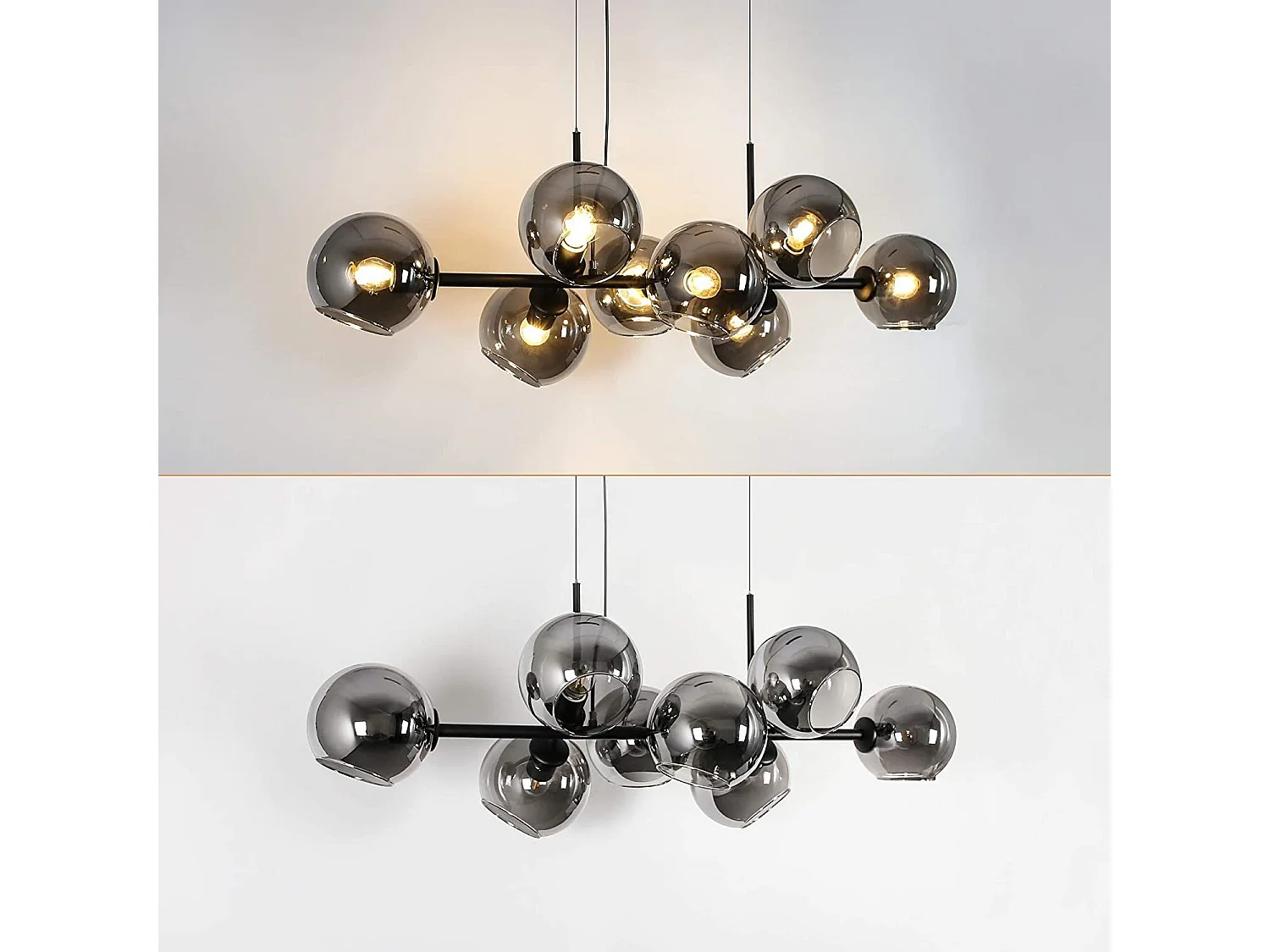 NETTLIFE Suspension Verre Diam.105cm E27 8 Flammes Lampe Suspendue Salon Chambre Salle à Manger Boule de Verre Moderne Ambre pour Cuisine Hôtel