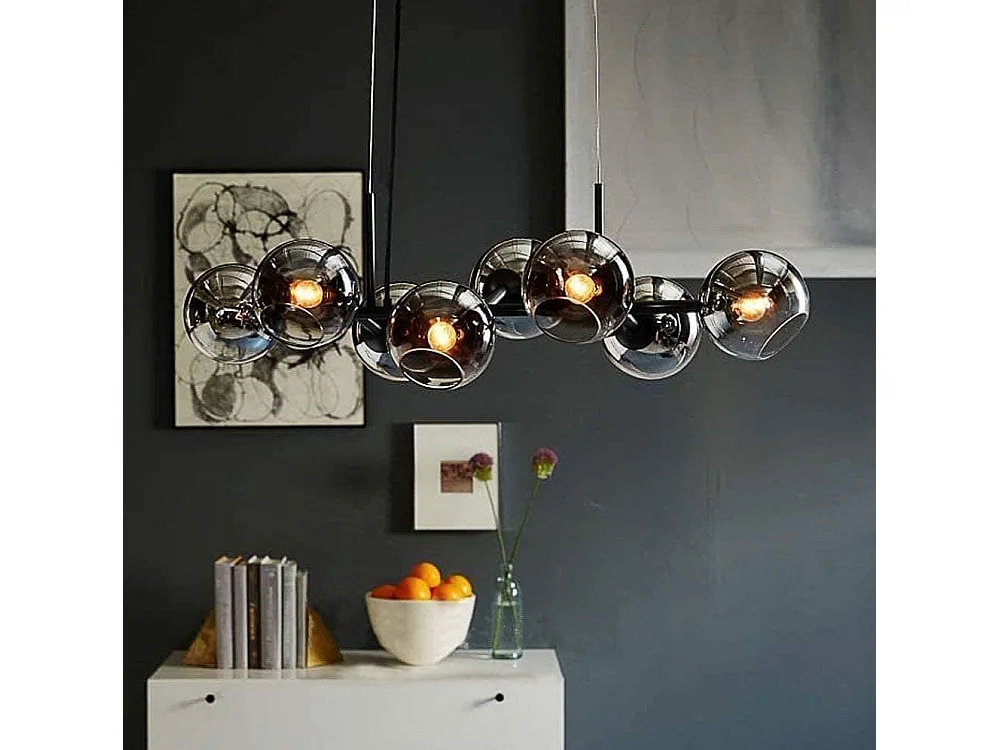 NETTLIFE Suspension Verre Diam.105cm E27 8 Flammes Lampe Suspendue Salon Chambre Salle à Manger Boule de Verre Moderne Ambre pour Cuisine Hôtel