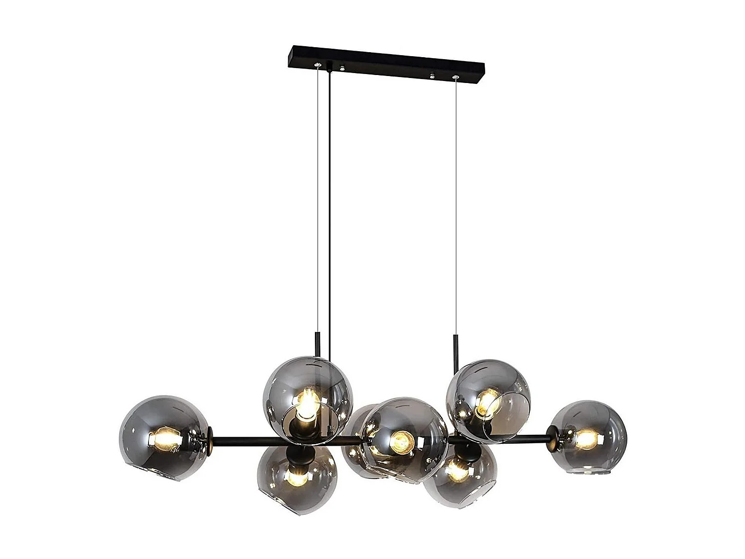 NETTLIFE Suspension Verre Diam.105cm E27 8 Flammes Lampe Suspendue Salon Chambre Salle à Manger Boule de Verre Moderne Ambre pour Cuisine Hôtel