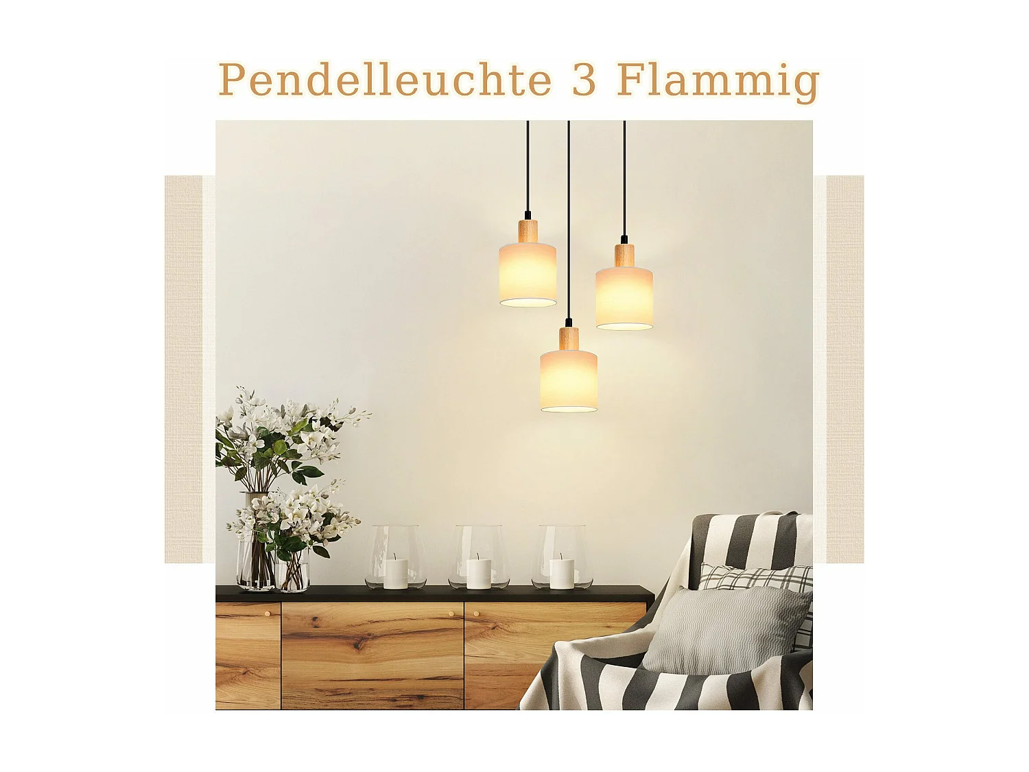 NETTLIFE Lámpara colgante de madera blanca Diam.20 cm E14 vintage 3 bombillas redondas para comedor restaurante cocina dormitorio oficina