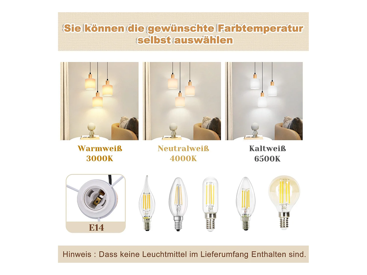 NETTLIFE Suspension bois blanc Diam.20 cm E14 vintage 3 ampoules ronde pour salle à manger restaurant cuisine chambre bureau