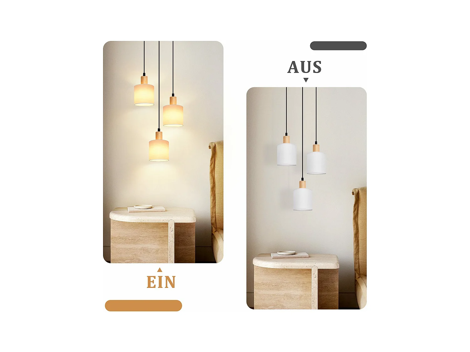 NETTLIFE Suspension bois blanc Diam.20 cm E14 vintage 3 ampoules ronde pour salle à manger restaurant cuisine chambre bureau