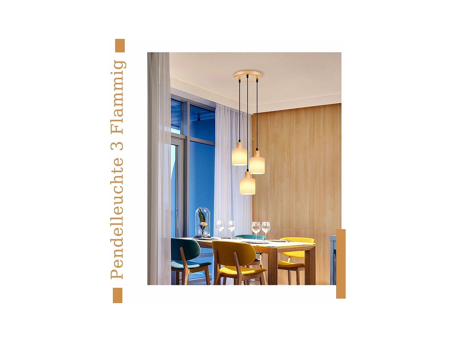 NETTLIFE Suspension bois blanc Diam.20 cm E14 vintage 3 ampoules ronde pour salle à manger restaurant cuisine chambre bureau