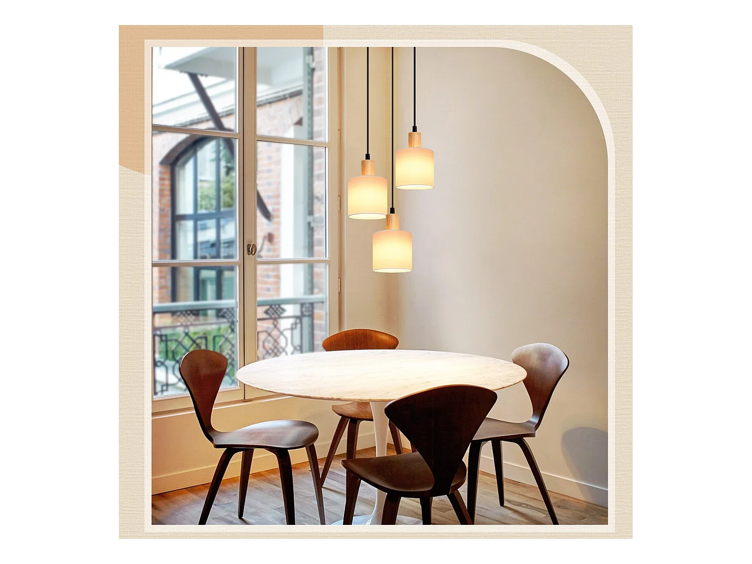 NETTLIFE Suspension bois blanc Diam.20 cm E14 vintage 3 ampoules ronde pour salle à manger restaurant cuisine chambre bureau