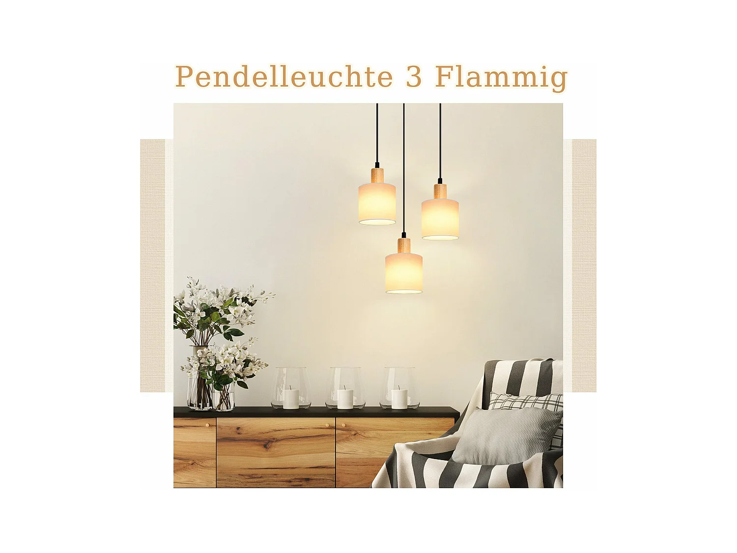 NETTLIFE Suspension bois blanc Diam.20 cm E14 vintage 3 ampoules ronde pour salle à manger restaurant cuisine chambre bureau