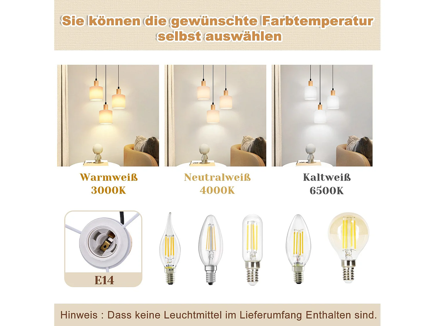 NETTLIFE Suspension bois blanc Diam.20 cm E14 vintage 3 ampoules ronde pour salle à manger restaurant cuisine chambre bureau