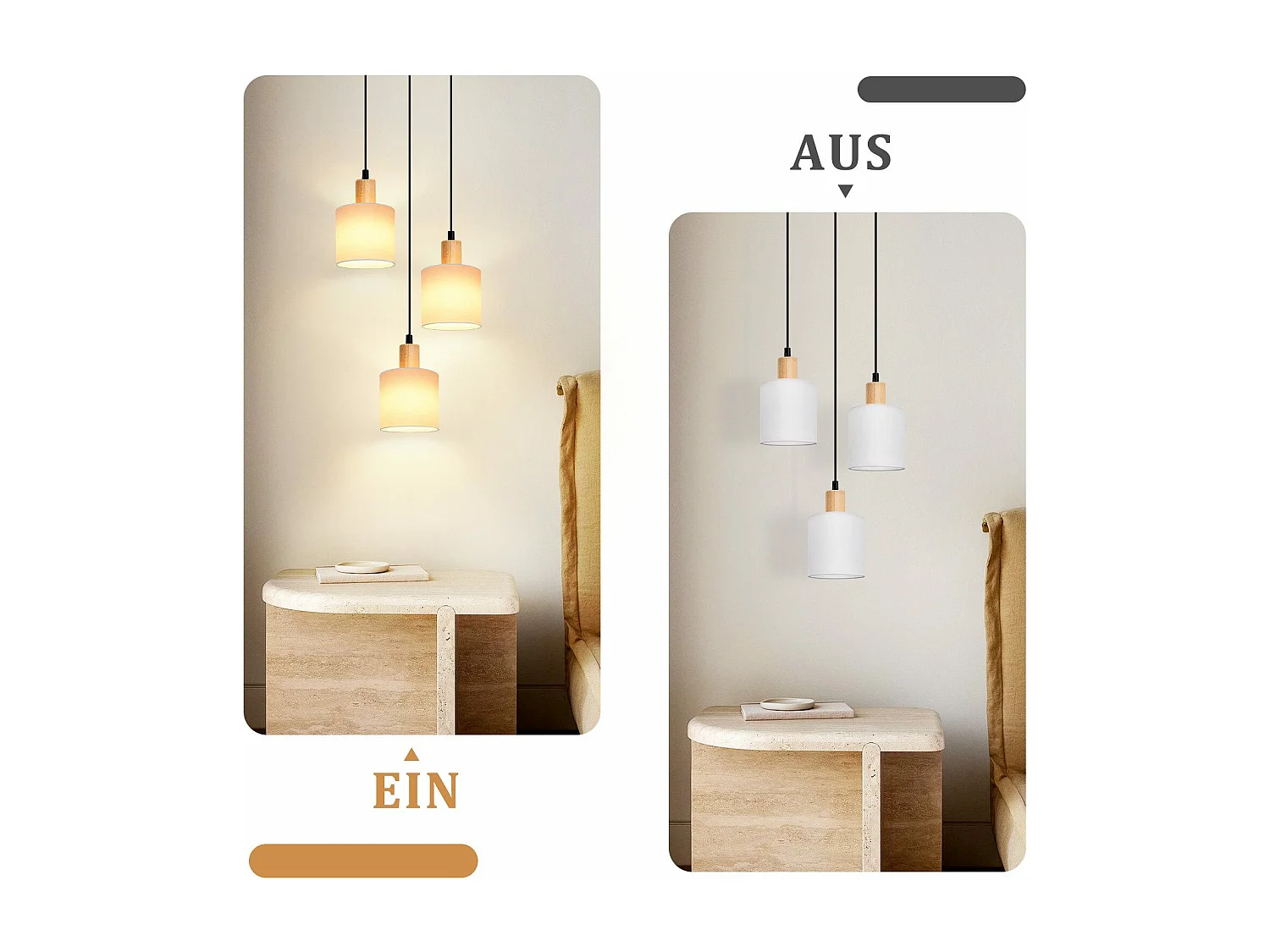 NETTLIFE Suspension bois blanc Diam.20 cm E14 vintage 3 ampoules ronde pour salle à manger restaurant cuisine chambre bureau