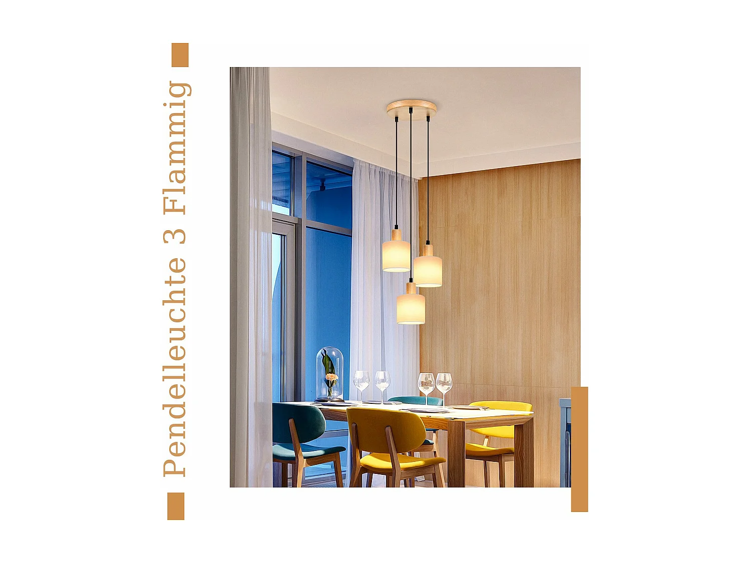 NETTLIFE Suspension bois blanc Diam.20 cm E14 vintage 3 ampoules ronde pour salle à manger restaurant cuisine chambre bureau