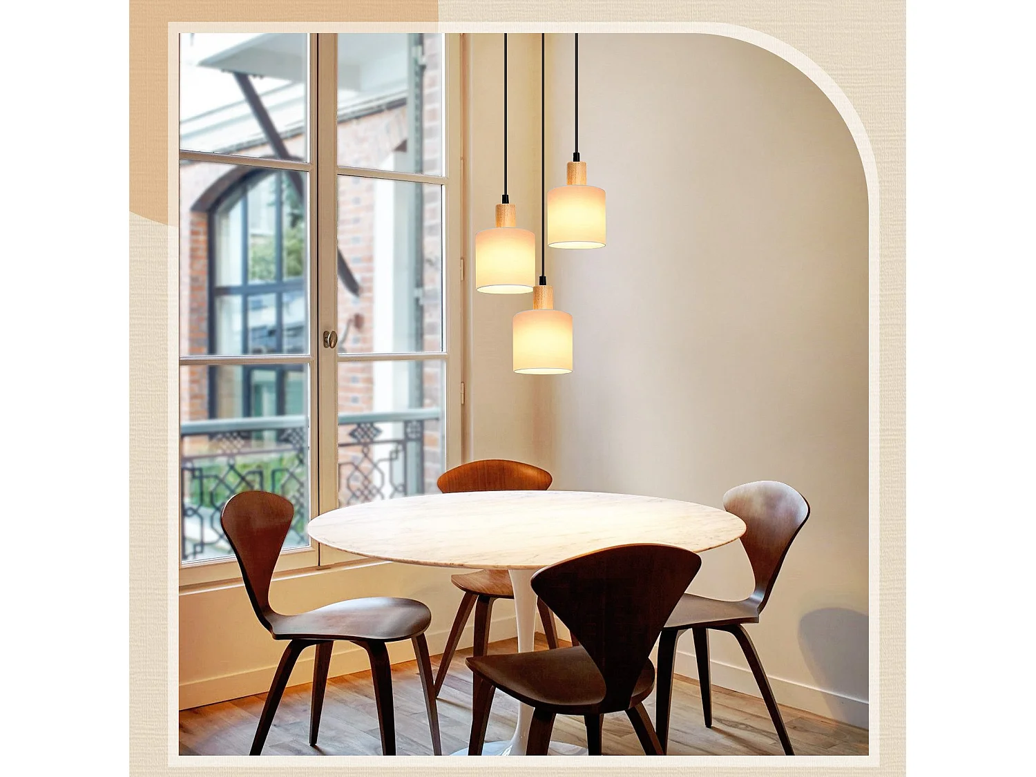 NETTLIFE Suspension bois blanc Diam.20 cm E14 vintage 3 ampoules ronde pour salle à manger restaurant cuisine chambre bureau