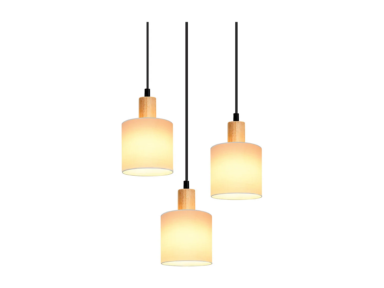 NETTLIFE Suspension bois blanc Diam.20 cm E14 vintage 3 ampoules ronde pour salle à manger restaurant cuisine chambre bureau