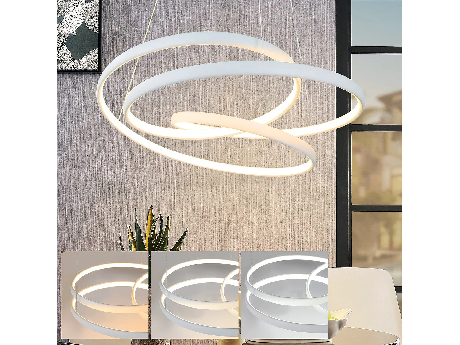 NETTLIFE LED-Pendelleuchte, Durchmesser 50 cm, 55 W, weißes Eisen, Esstisch, dimmbar, moderne Esstischlampe mit Fernbedienung für Wohnzimmer, Schlafzimmer, Küche