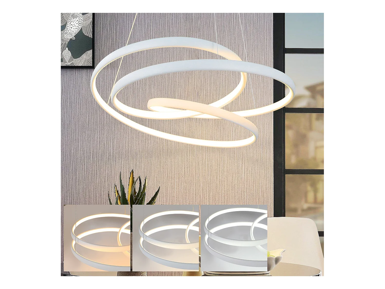 NETTLIFE Suspension LED Diam.50CM 55W Fer Blanc Table à Manger Dimmable Lampe de Table à Manger Moderne avec Télécommande pour Salon Chambre Cuisine
