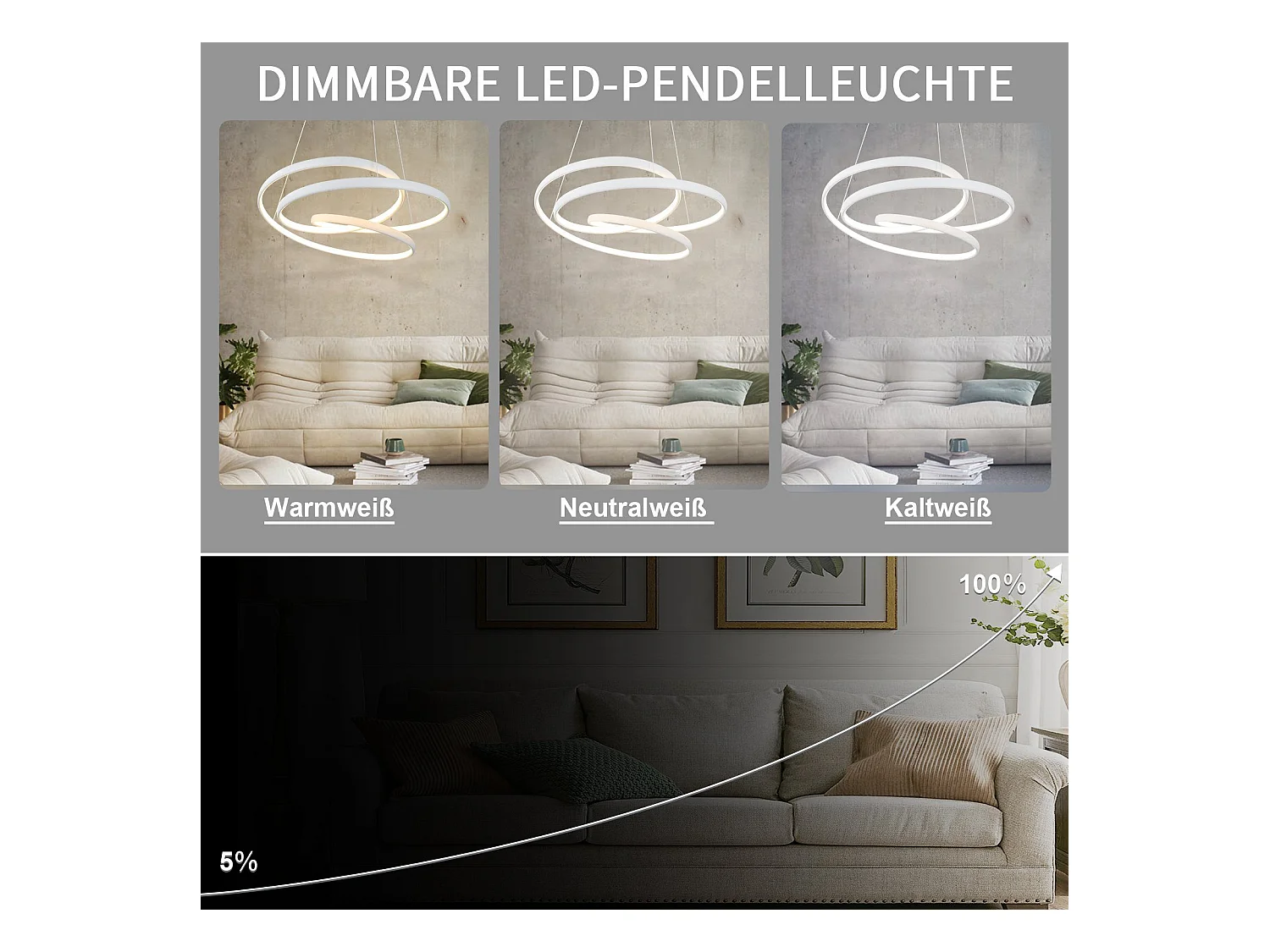 NETTLIFE Lámpara Colgante LED Diam.50CM 55W Mesa de de Hierro Blanco Lámpara de Mesa de Moderna Regulable con Control Remoto para  Dormitorio