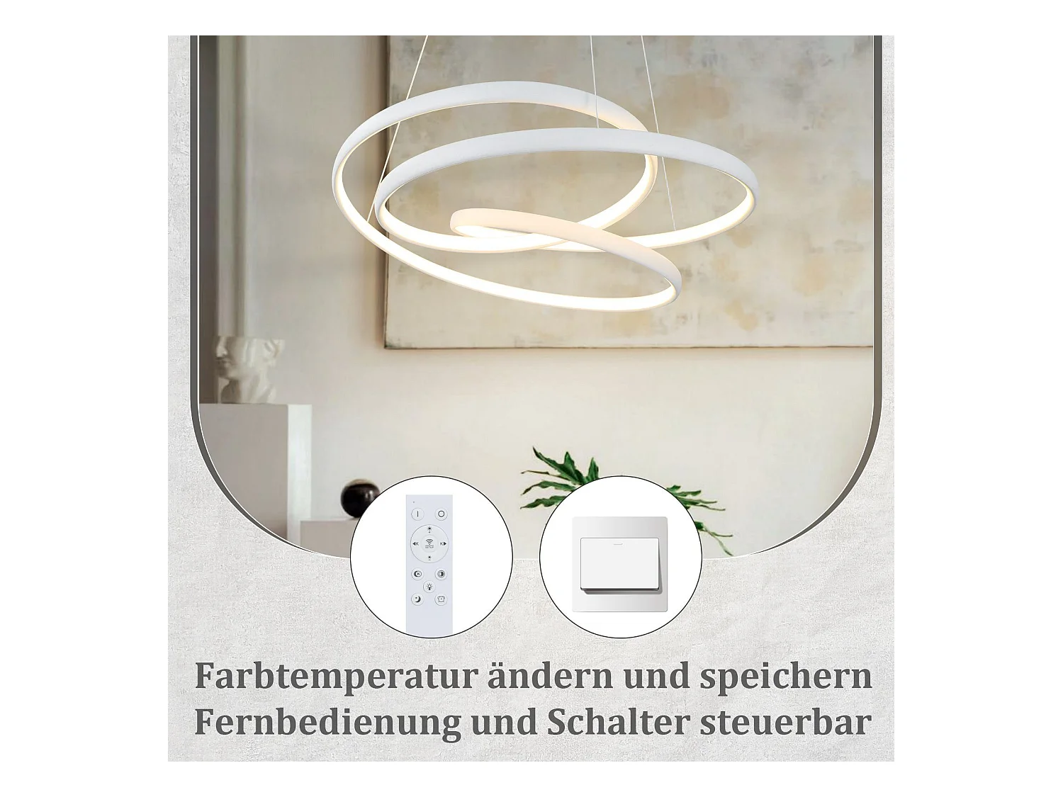 NETTLIFE Lámpara Colgante LED Diam.50CM 55W Mesa de de Hierro Blanco Lámpara de Mesa de Moderna Regulable con Control Remoto para  Dormitorio