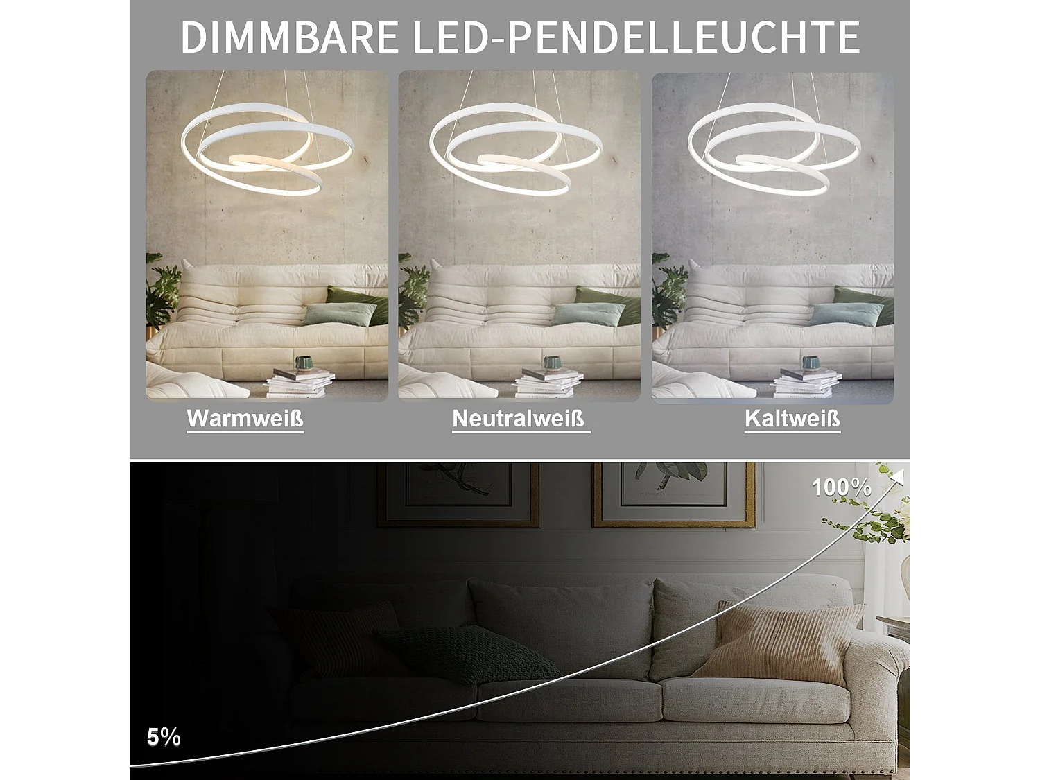 NETTLIFE Lámpara Colgante LED Diam.50CM 55W Mesa de de Hierro Blanco Lámpara de Mesa de Moderna Regulable con Control Remoto para  Dormitorio