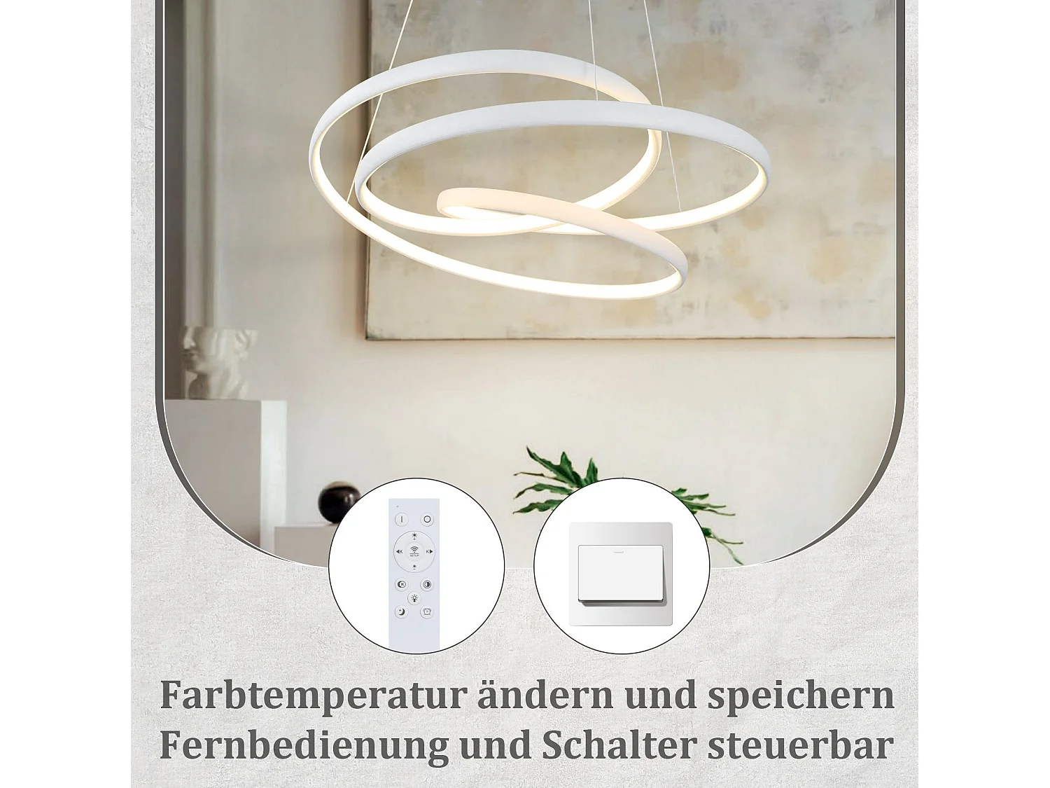 NETTLIFE Lámpara Colgante LED Diam.50CM 55W Mesa de de Hierro Blanco Lámpara de Mesa de Moderna Regulable con Control Remoto para  Dormitorio