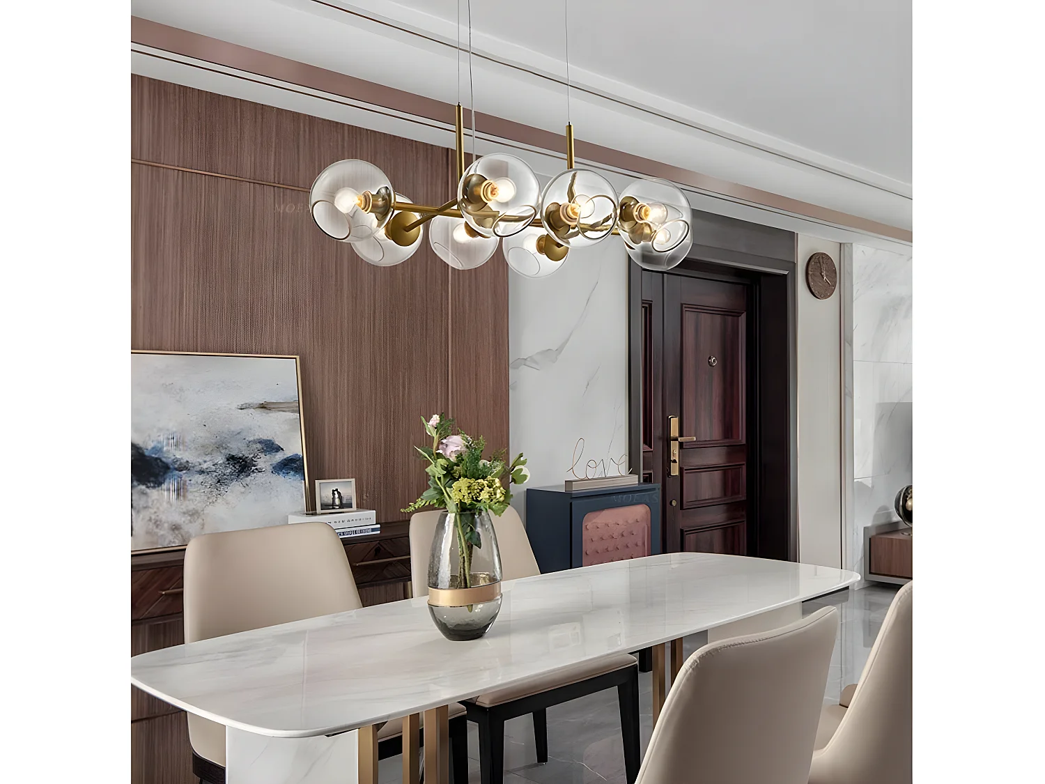 NETTLIFE Suspension LED en verre Diam.105 cm E27 avec 8 ampoules boule lumineuse lustre LED lampe de salon chambre lumière éclairage intérieur