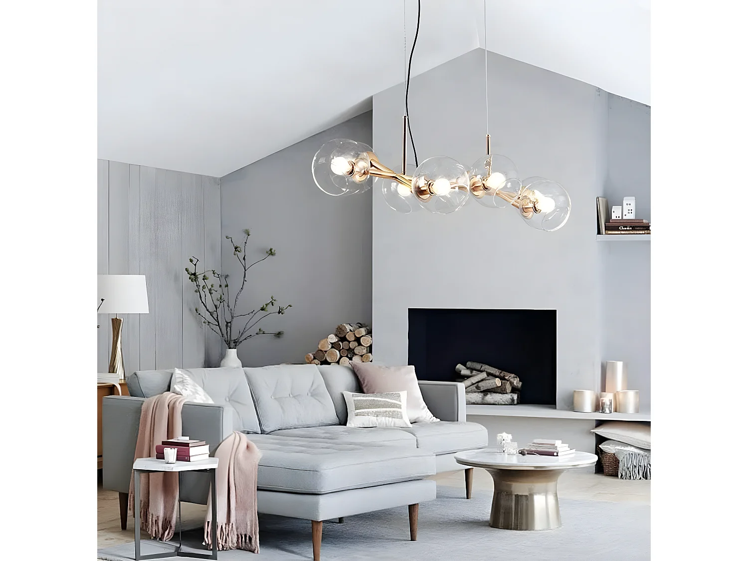 NETTLIFE Suspension LED en verre Diam.105 cm E27 avec 8 ampoules boule lumineuse lustre LED lampe de salon chambre lumière éclairage intérieur