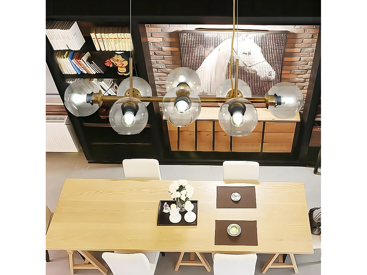 NETTLIFE Suspension LED en verre Diam.105 cm E27 avec 8 ampoules boule lumineuse lustre LED lampe de salon chambre lumière éclairage intérieur