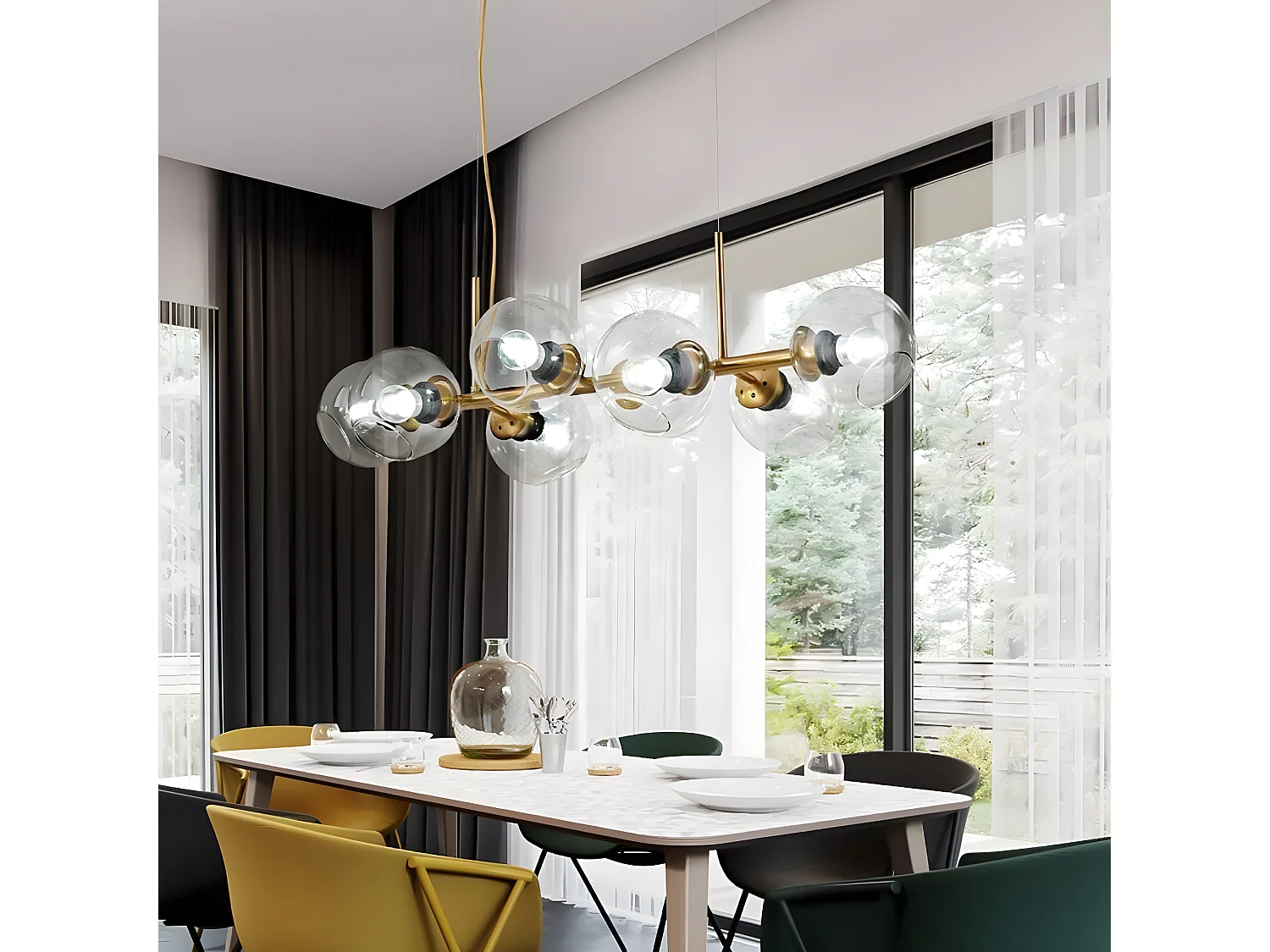 NETTLIFE Suspension LED en verre Diam.105 cm E27 avec 8 ampoules boule lumineuse lustre LED lampe de salon chambre lumière éclairage intérieur