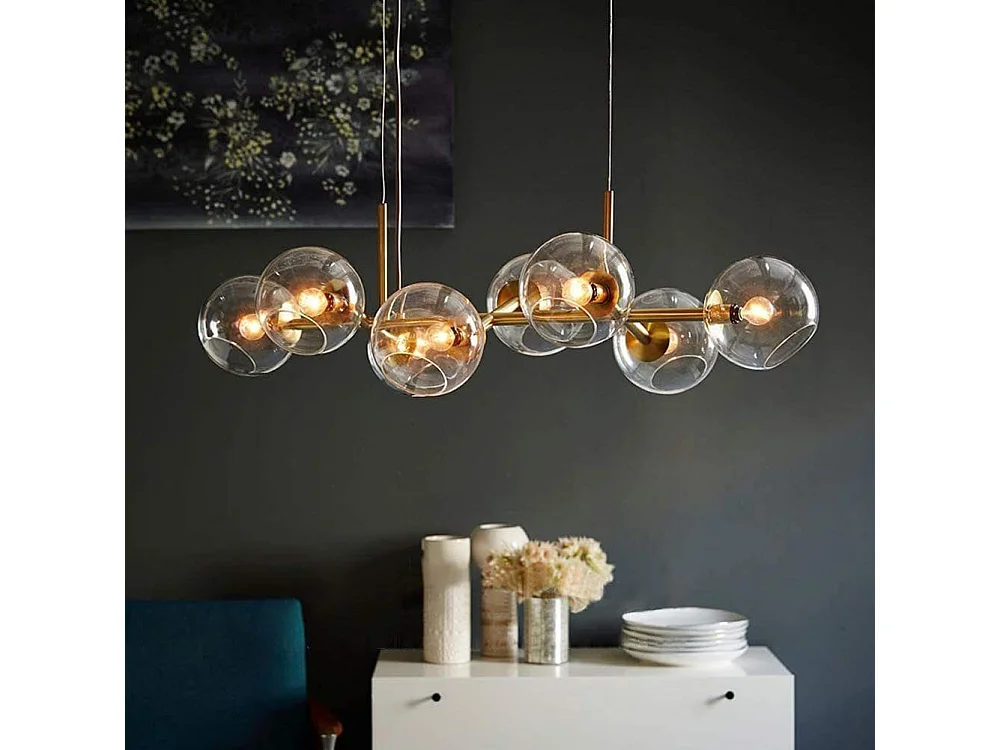 NETTLIFE LED Hanglamp E27 - goud - 8 lichts - met glazen bol - Vintage eetkamerlamp woonkamer | slaapkamer | keuken